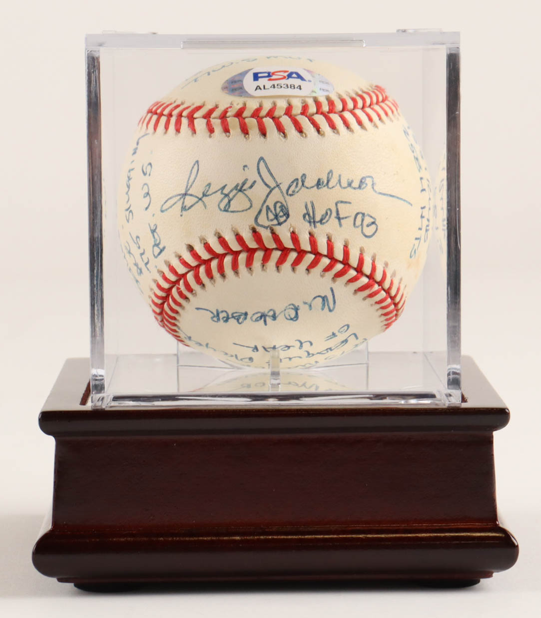 Reggie Jackson Signed OAL Baseball with Multiple Inscriptions and Display Case (PSA) at PristineAuction.com Reggie Jackson Signed OAL Baseball with Multiple Inscriptions and Display Case (PSA) at PristineAuction.com