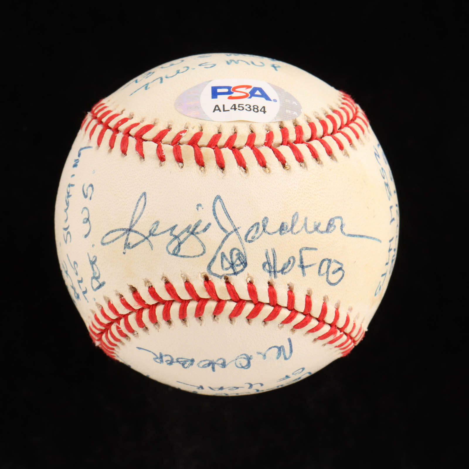 Reggie Jackson Signed OAL Baseball with Multiple Inscriptions and Display Case (PSA) at PristineAuction.com Reggie Jackson Signed OAL Baseball with Multiple Inscriptions and Display Case (PSA) at PristineAuction.com