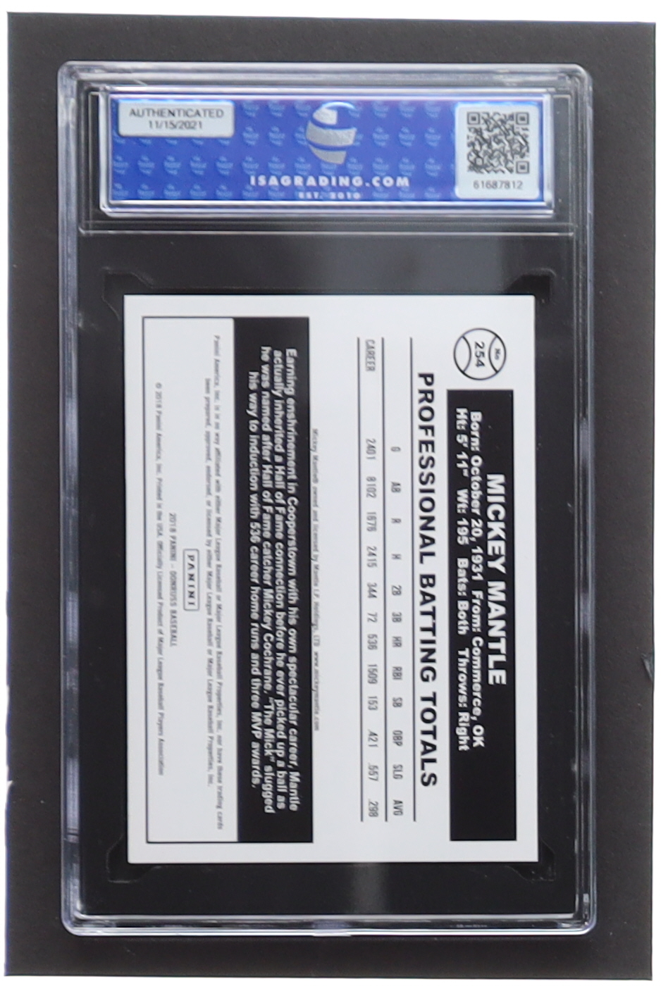 Mickey Mantle 2018 Donruss Variations #254 Retro (ISA 10) at PristineAuction.com Mickey Mantle 2018 Donruss Variations #254 Retro (ISA 10) at PristineAuction.com