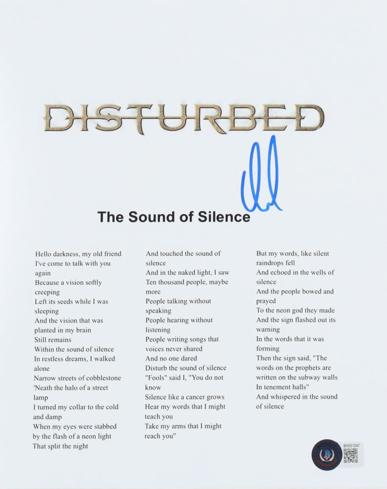 David Draiman Signed "The Sound of Silence" 8x10 Lyric Sheet (Beckett