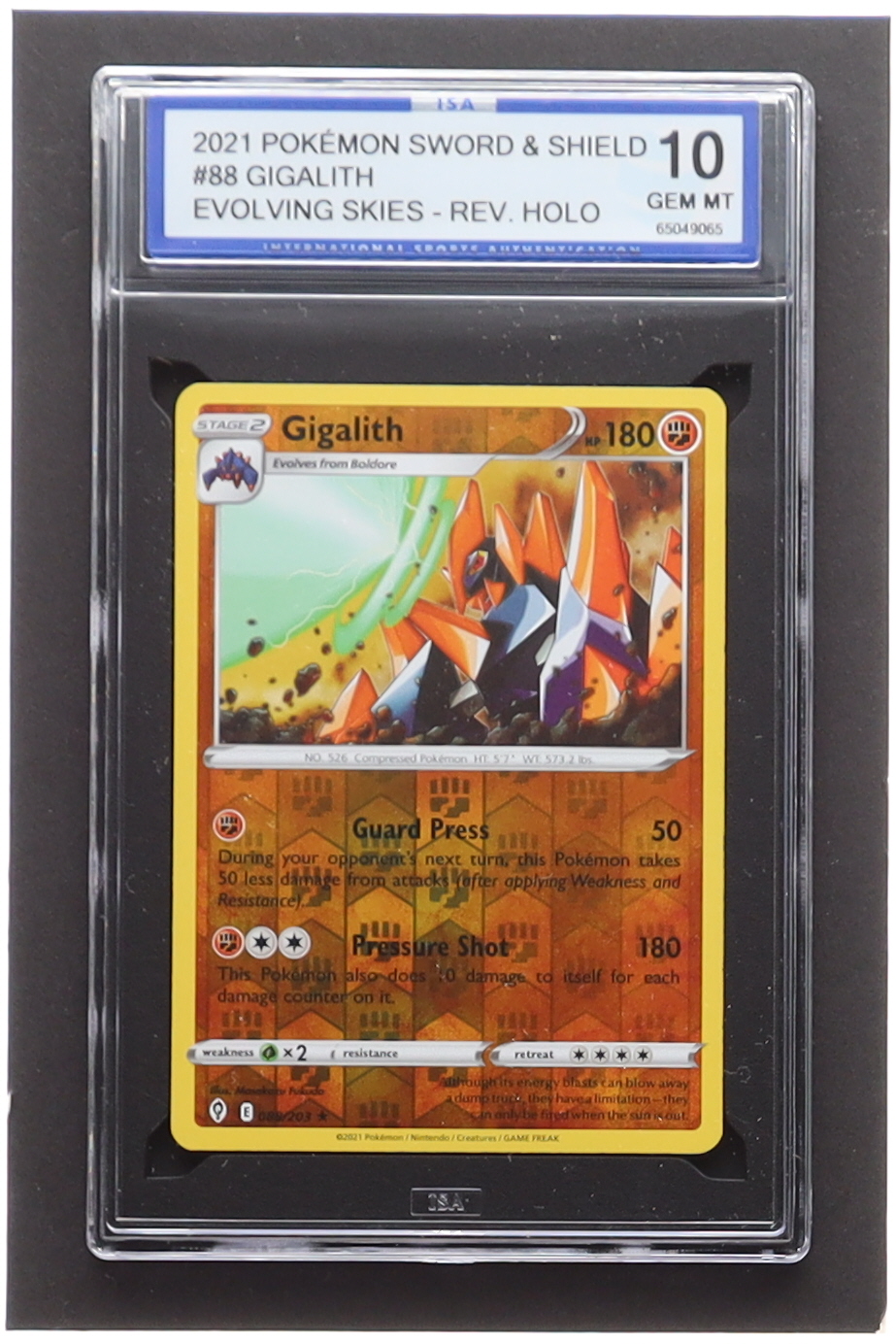 Gigalith 2021 Pokemon Sword & Shield Evolving Skies Reverse Holo #88 (ISA 10) at PristineAuction.com Gigalith 2021 Pokemon Sword & Shield Evolving Skies Reverse Holo #88 (ISA 10) at PristineAuction.com