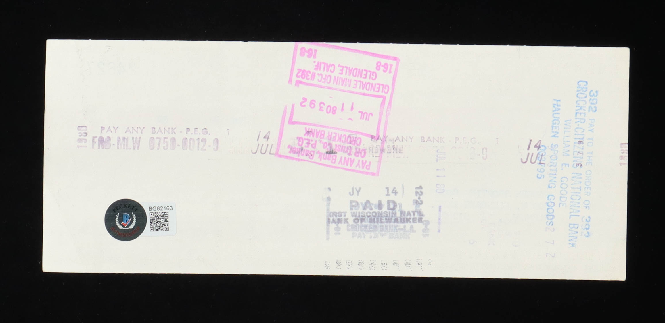 Richard Hoffman Signed 1980 Personal Bank Check (Beckett) at PristineAuction.com Richard Hoffman Signed 1980 Personal Bank Check (Beckett) at PristineAuction.com