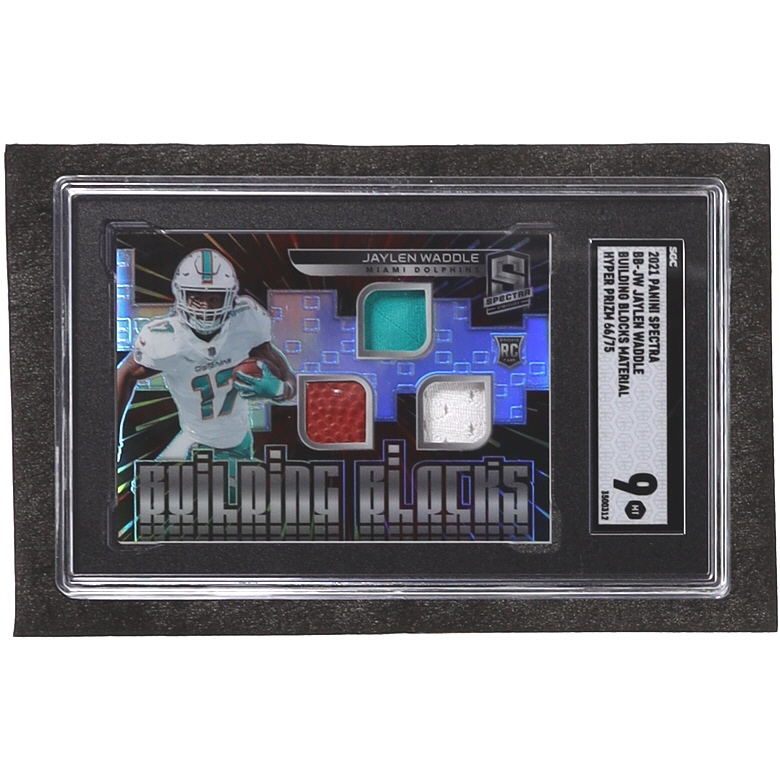 Jaylen Waddle 2021 Panini Spectra Building Blocks Materials Hyper #14 RC #66/75 (SGC 9) at PristineAuction.com Jaylen Waddle 2021 Panini Spectra Building Blocks Materials Hyper #14 RC #66/75 (SGC 9) at PristineAuction.com