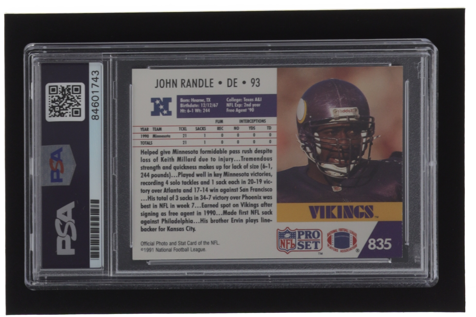 John Randle Signed 1991 Pro Set #835 RC (PSA) at PristineAuction.com John Randle Signed 1991 Pro Set #835 RC (PSA) at PristineAuction.com
