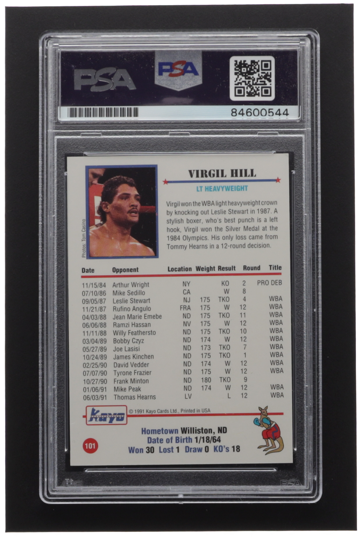 Virgil Hill Signed 1991 Kayo #101 Inscribed "HOF' 13" (PSA) at PristineAuction.com Virgil Hill Signed 1991 Kayo #101 Inscribed "HOF' 13" (PSA) at PristineAuction.com