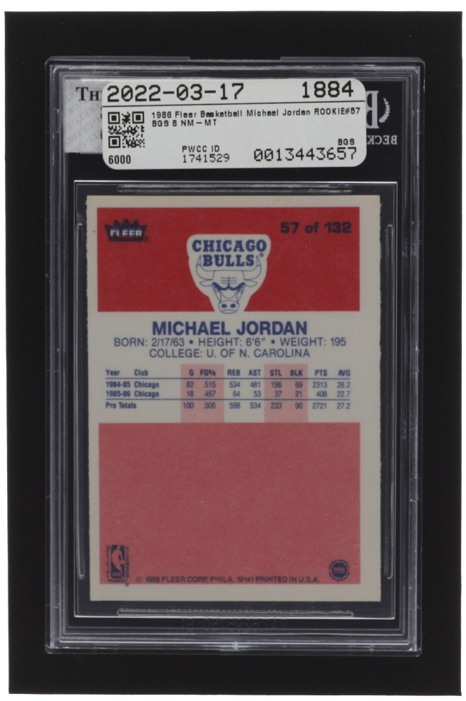 Michael Jordan 1986-87 Fleer #57 RC (BGS 8) at PristineAuction.com Michael Jordan 1986-87 Fleer #57 RC (BGS 8) at PristineAuction.com