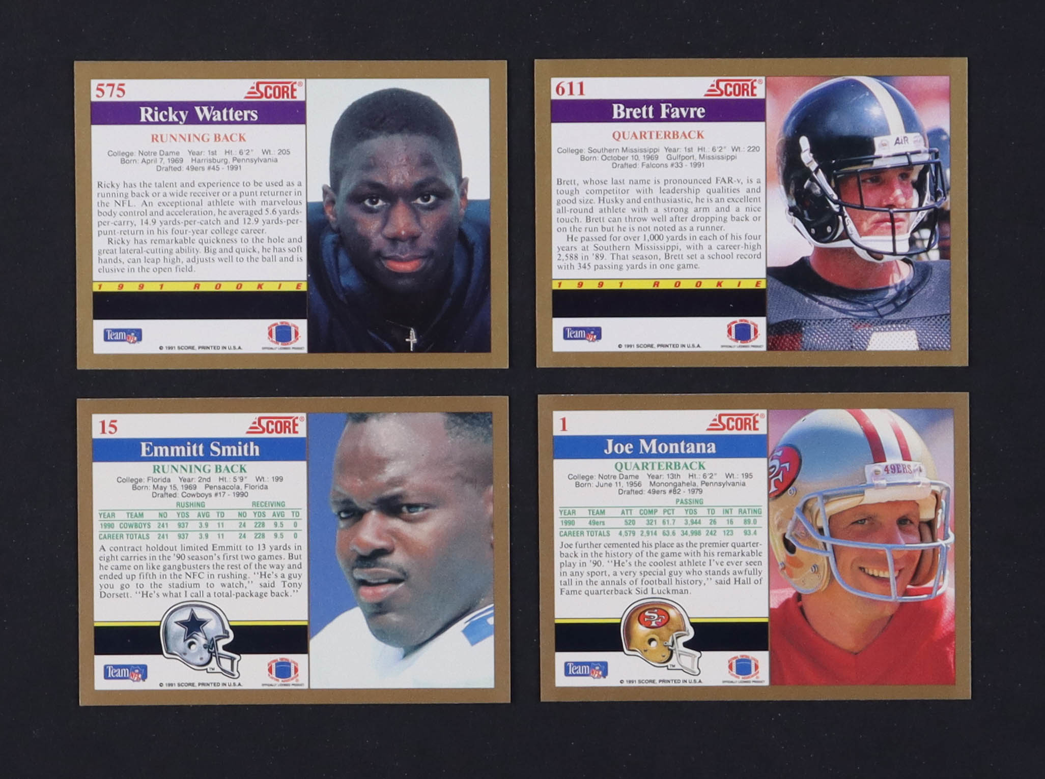 1991 Score Football Complete Set of (690) Cards with Brett Favre #611 RC, Emmitt Smith #15, Ricky Watters #575 RC, Joe Montana #1, Barry Sanders #20 at PristineAuction.com 1991 Score Football Complete Set of (690) Cards with Brett Favre #611 RC, Emmitt Smith #15, Ricky Watters #575 RC, Joe Montana #1, Barry Sanders #20 at PristineAuction.com