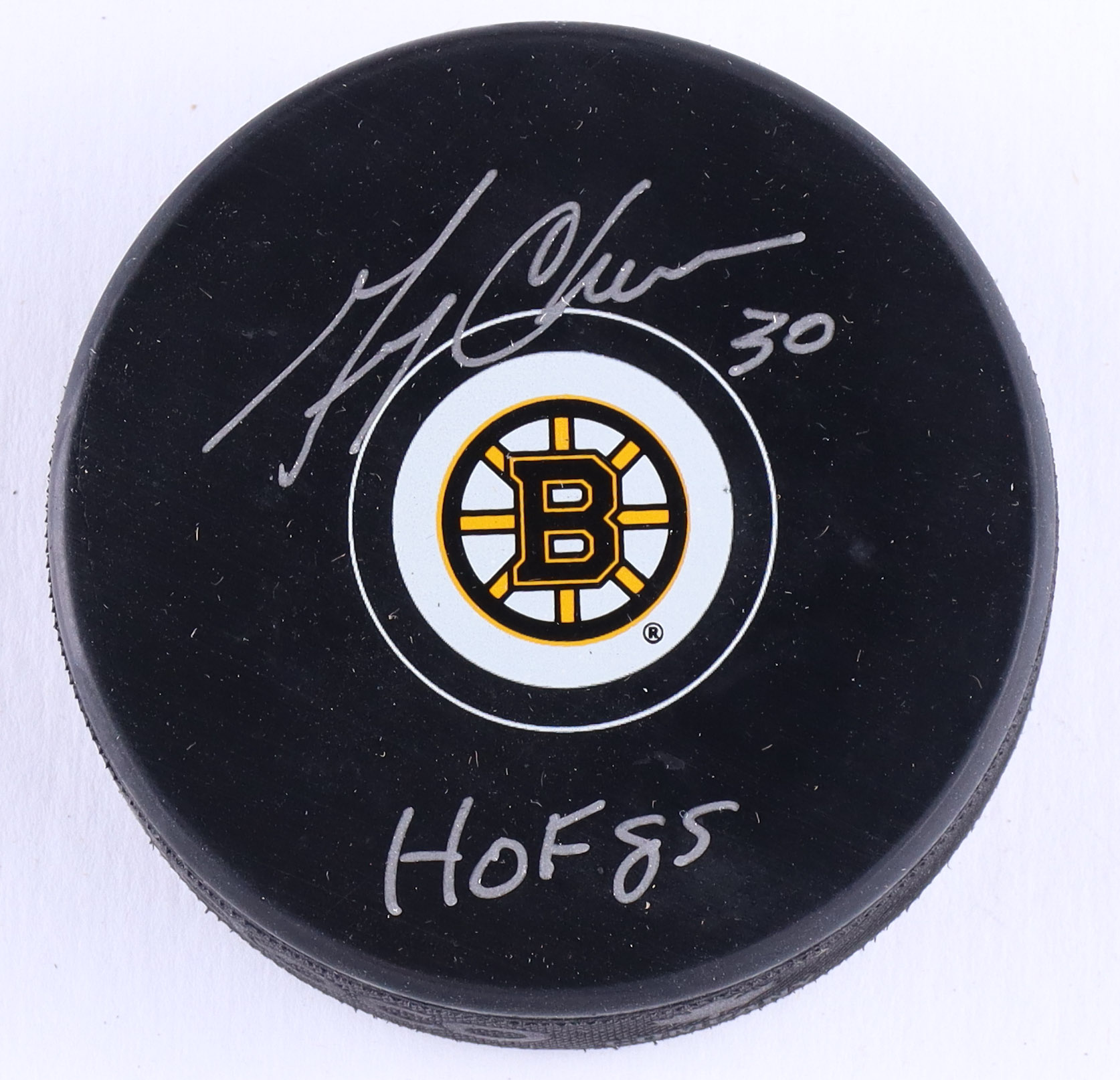 Gerry Cheevers Signed Bruins Logo Hockey Puck Inscribed "HOF 85" (Schwartz) at PristineAuction.com Gerry Cheevers Signed Bruins Logo Hockey Puck Inscribed "HOF 85" (Schwartz) at PristineAuction.com