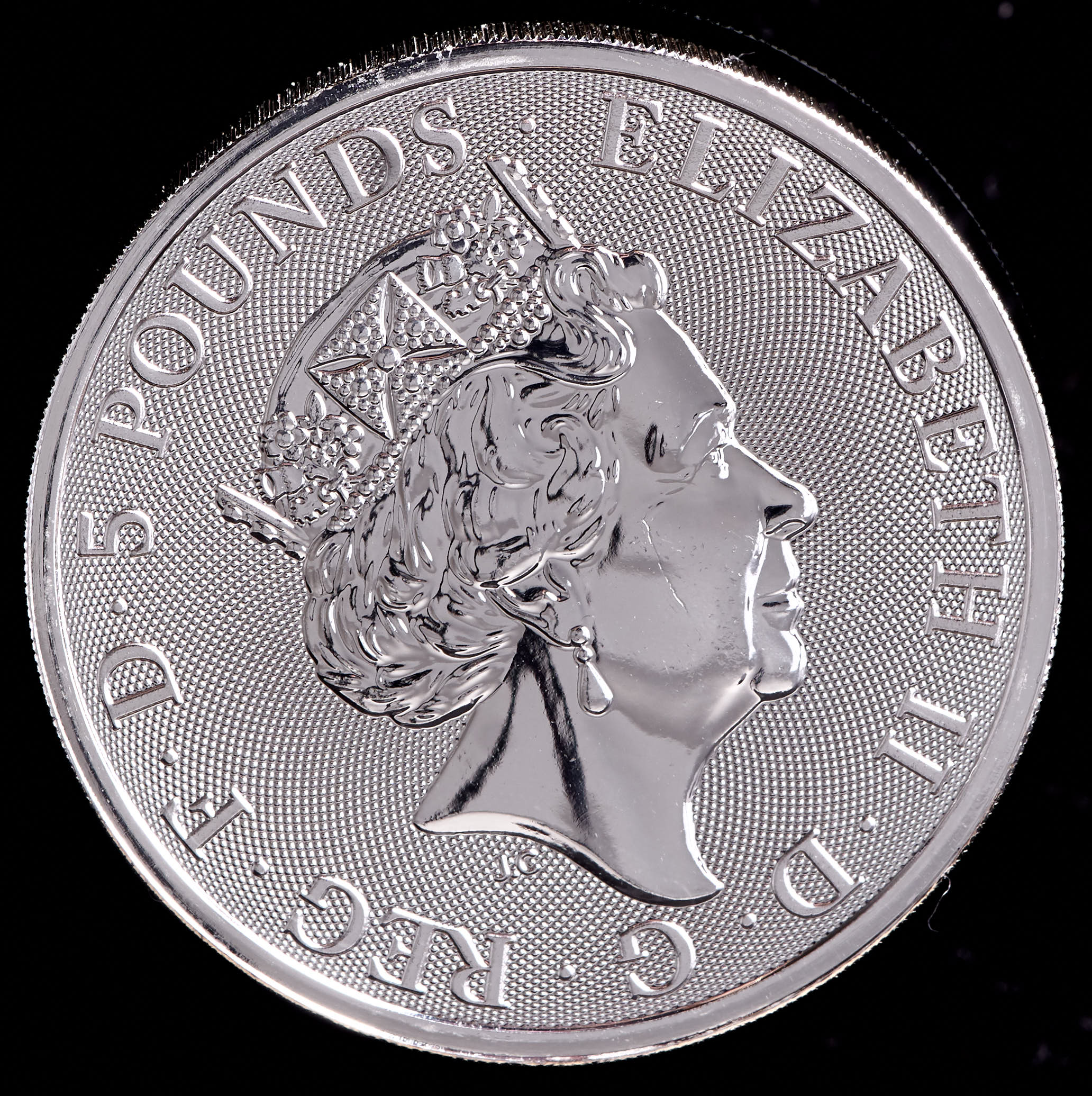 2023 Great Britain Queen's Beasts "Yale of Beaufort" 2 Oz. .999 Fine Silver 5 Pound Coin at PristineAuction.com 2023 Great Britain Queen's Beasts "Yale of Beaufort" 2 Oz. .999 Fine Silver 5 Pound Coin at PristineAuction.com