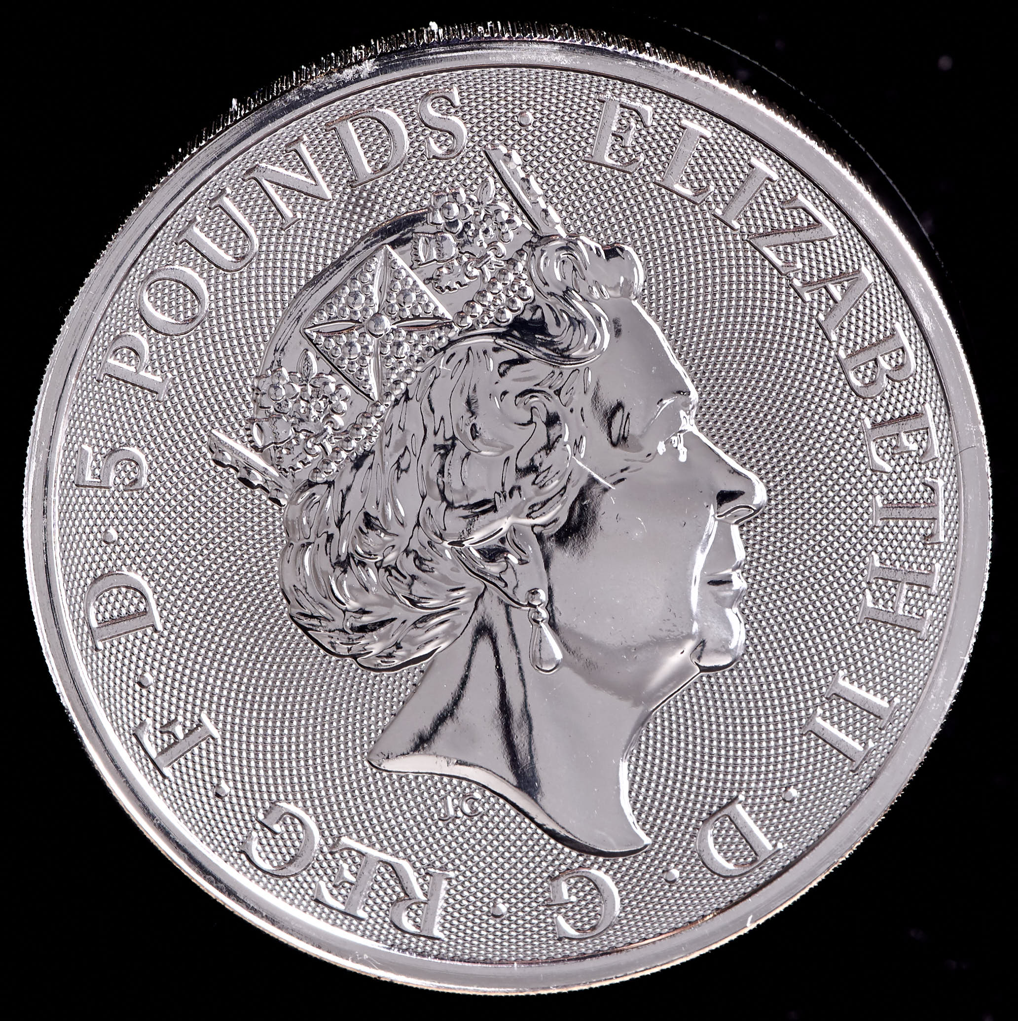 2023 Great Britain Queen's Beasts "Yale of Beaufort" 2 Oz. .999 Fine Silver 5 Pound Coin at PristineAuction.com 2023 Great Britain Queen's Beasts "Yale of Beaufort" 2 Oz. .999 Fine Silver 5 Pound Coin at PristineAuction.com