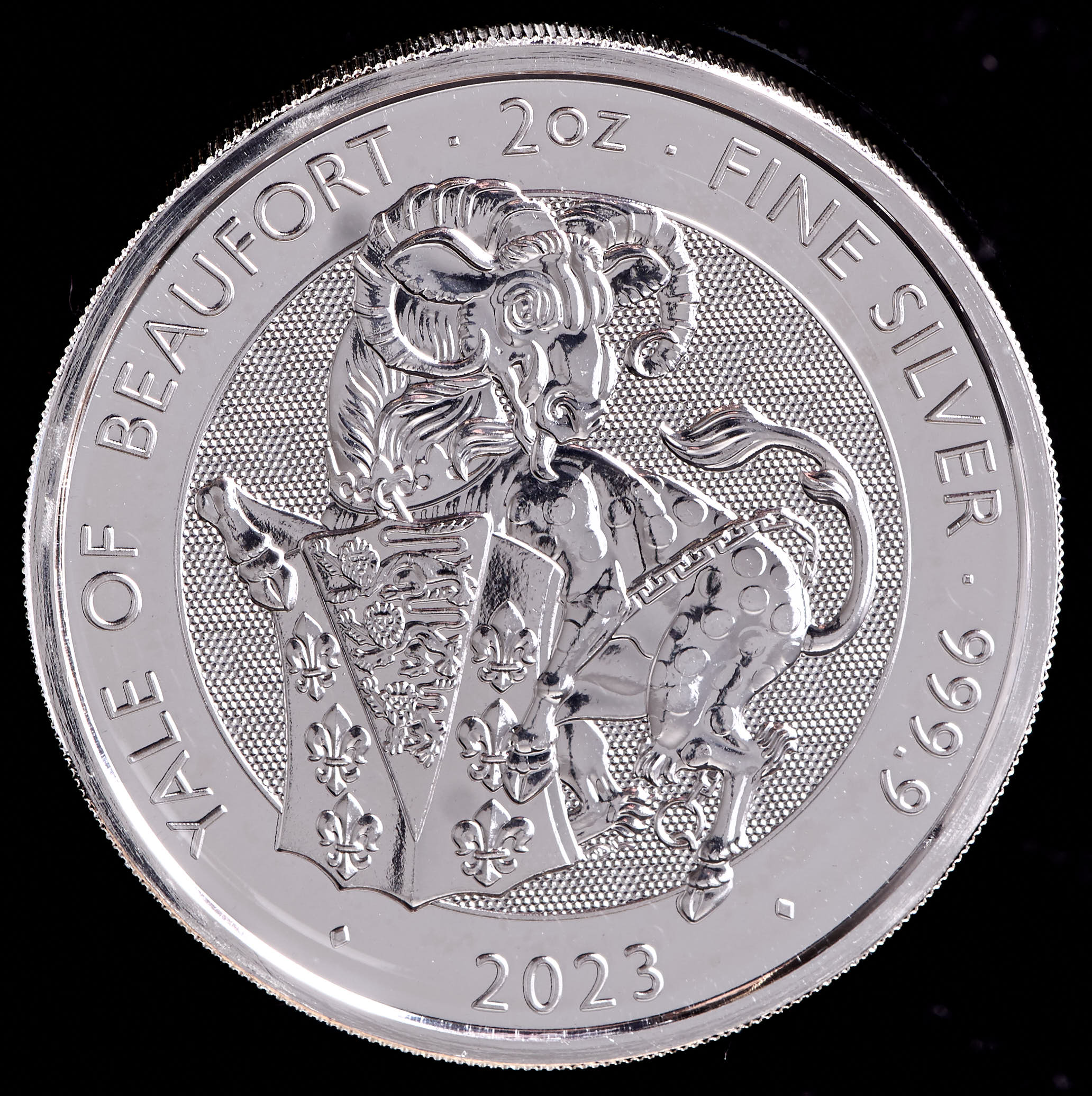 2023 Great Britain Queen's Beasts "Yale of Beaufort" 2 Oz. .999 Fine Silver 5 Pound Coin at PristineAuction.com 2023 Great Britain Queen's Beasts "Yale of Beaufort" 2 Oz. .999 Fine Silver 5 Pound Coin at PristineAuction.com