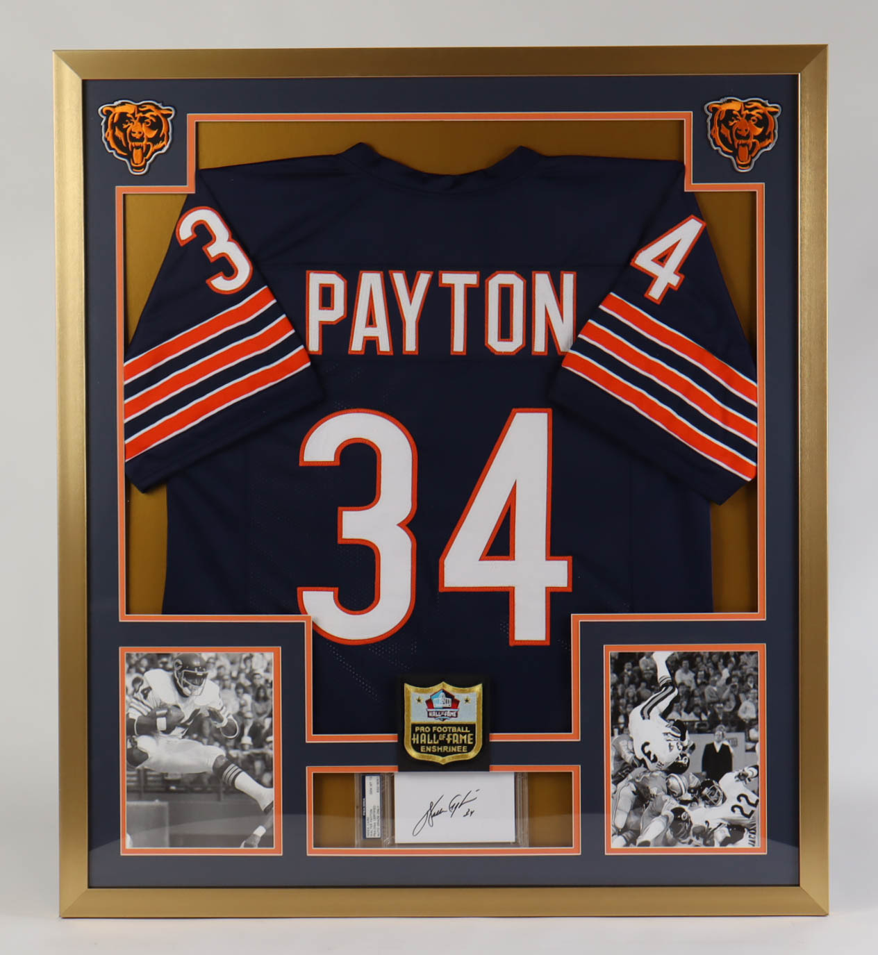 Walter Payton Signed Bears Custom Framed Cut Display with Jersey & HOF Patch (PSA) at PristineAuction.com Walter Payton Signed Bears Custom Framed Cut Display with Jersey & HOF Patch (PSA) at PristineAuction.com