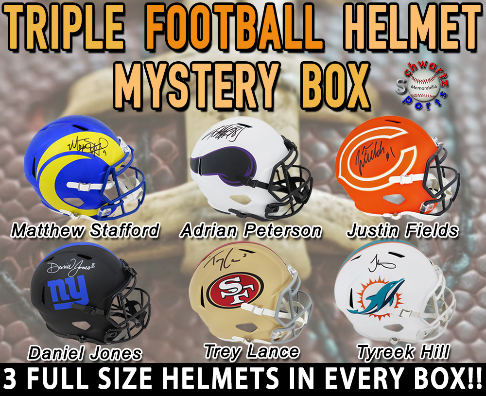 Schwartz Sports TRIPLE Full Size Football Helmet Signed Mystery Box – Series 14 (Limited to 75) (3 Full Size Helmets Per Box!!!) at PristineAuction.com Schwartz Sports TRIPLE Full Size Football Helmet Signed Mystery Box – Series 14 (Limited to 75) (3 Full Size Helmets Per Box!!!) at PristineAuction.com