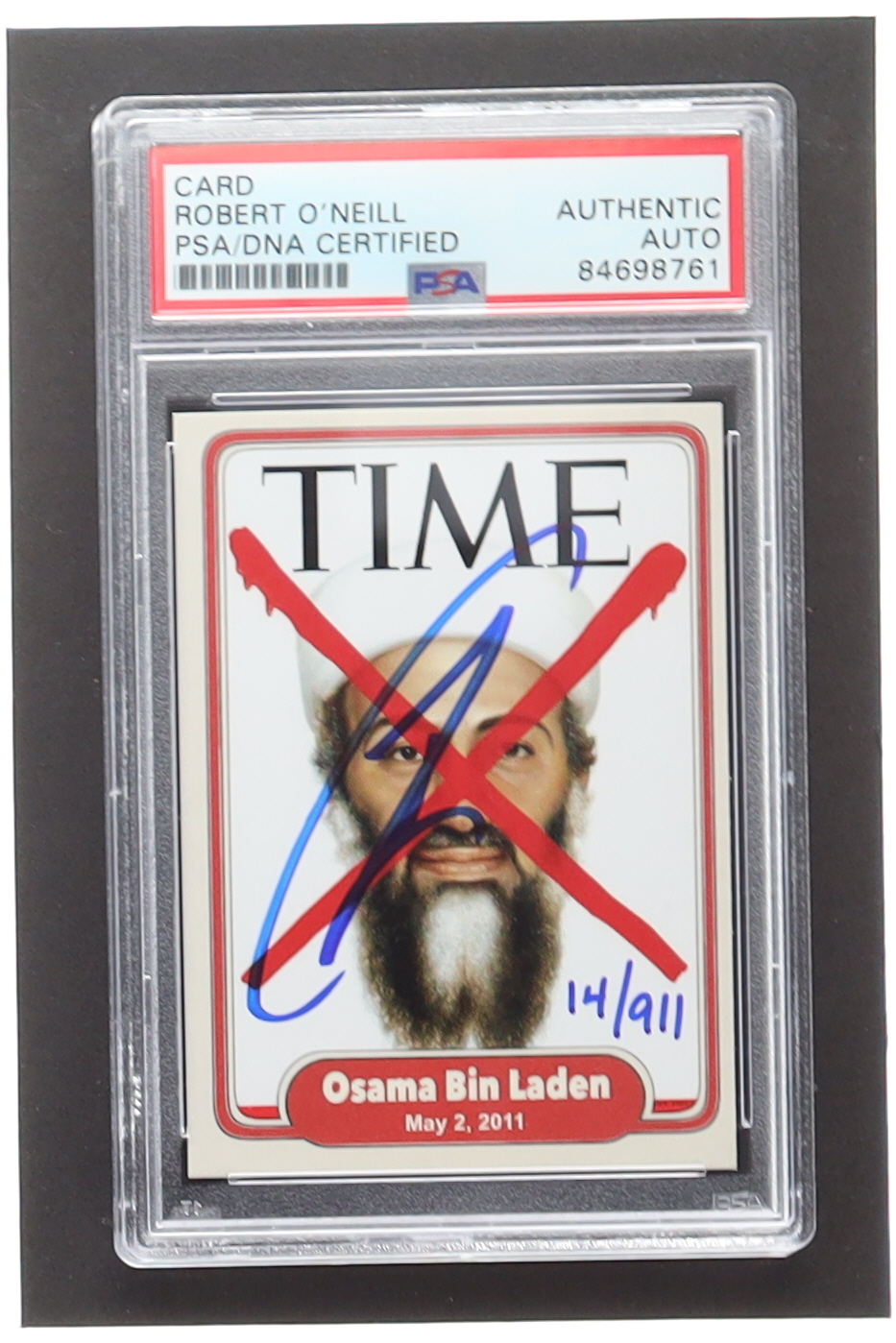 2011 Robert O'Neill Signed LE/911 Osama Bin Laden TIME Magazine Card (PSA) at PristineAuction.com 2011 Robert O'Neill Signed LE/911 Osama Bin Laden TIME Magazine Card (PSA) at PristineAuction.com