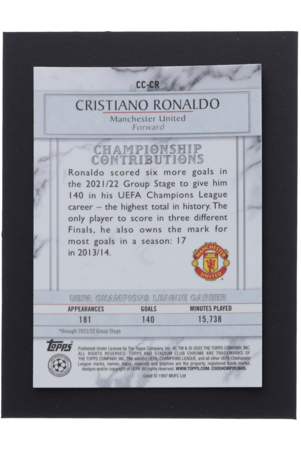 Cristiano Ronaldo 2021-22 Stadium Club Chrome UEFA Champions League Championship Contributions #CCCR at PristineAuction.com Cristiano Ronaldo 2021-22 Stadium Club Chrome UEFA Champions League Championship Contributions #CCCR at PristineAuction.com
