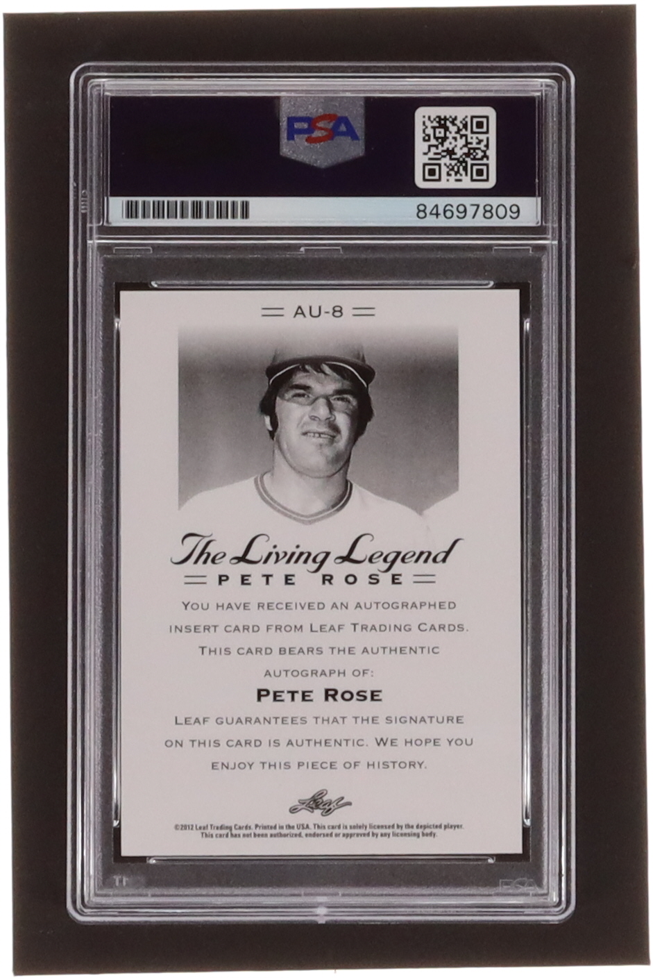 Pete Rose 2012 Leaf Pete Rose The Living Legend Autographs #AU8 (PSA) at PristineAuction.com Pete Rose 2012 Leaf Pete Rose The Living Legend Autographs #AU8 (PSA) at PristineAuction.com