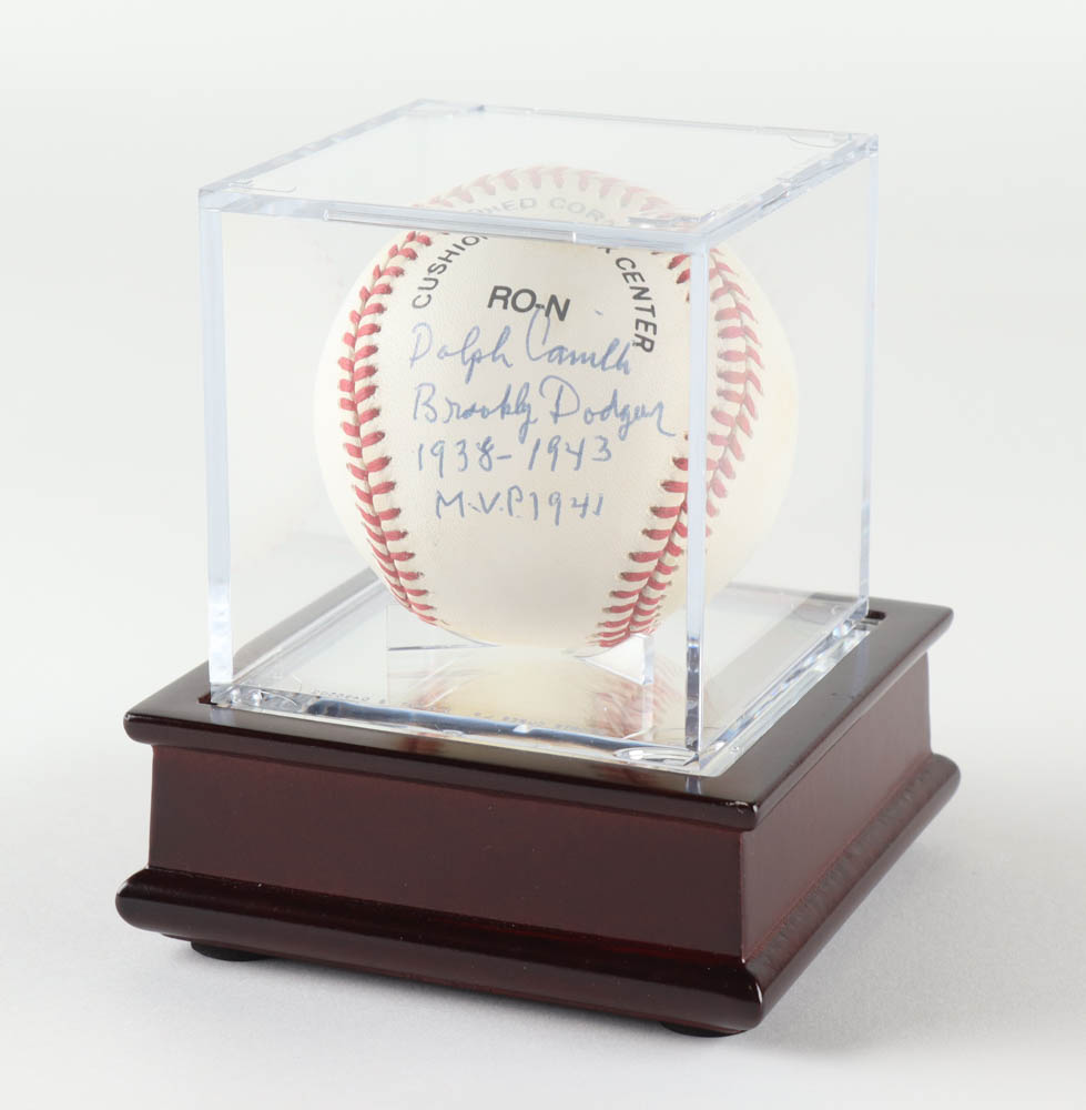 Dolph Camilli Signed ONL Baseball with (3) Inscriptions in Display Case (ONL) at PristineAuction.com Dolph Camilli Signed ONL Baseball with (3) Inscriptions in Display Case (ONL) at PristineAuction.com
