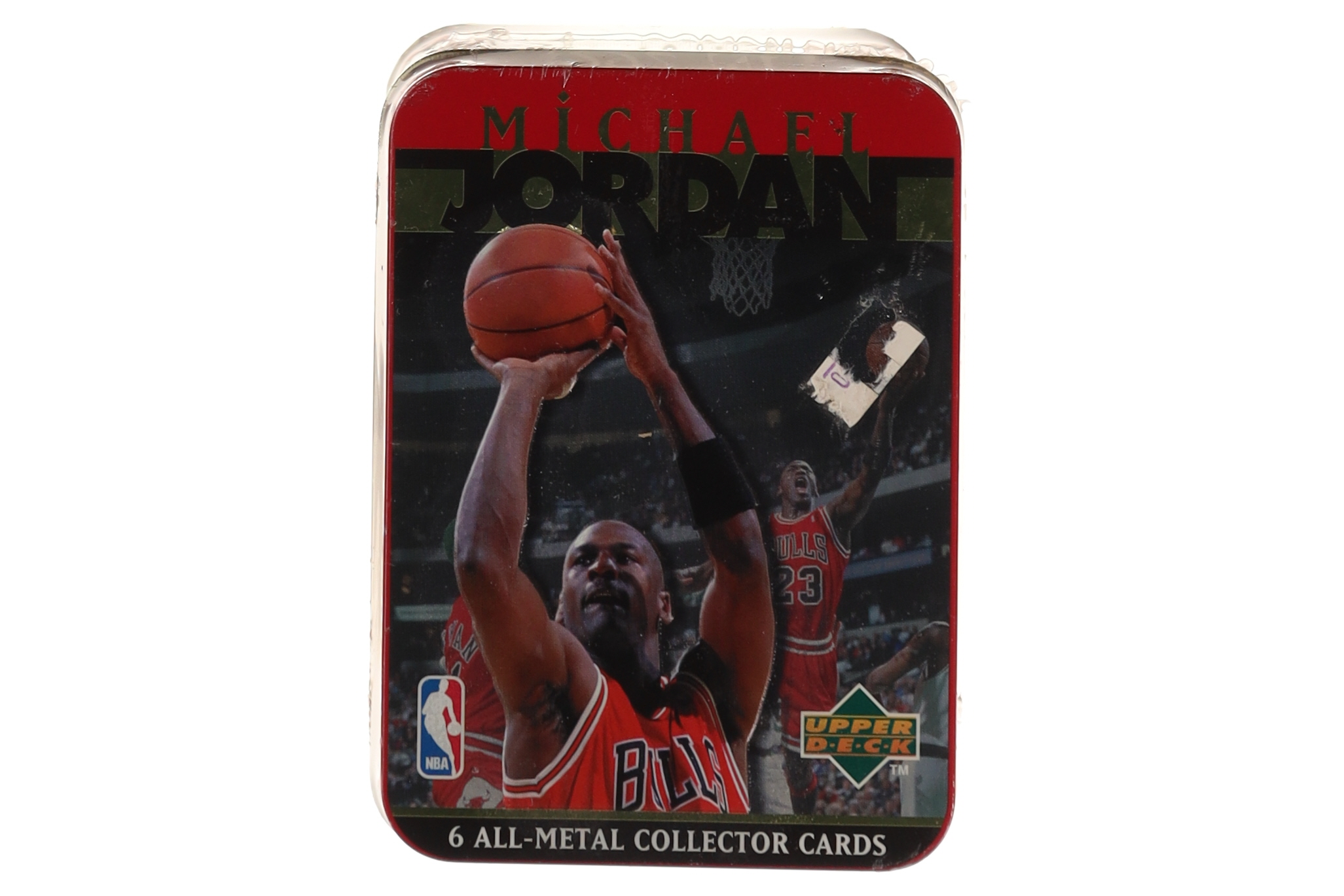 Michael Jordan 1996 Upper Deck All-Metal Collector Card Tin with (6) Cards at PristineAuction.com Michael Jordan 1996 Upper Deck All-Metal Collector Card Tin with (6) Cards at PristineAuction.com
