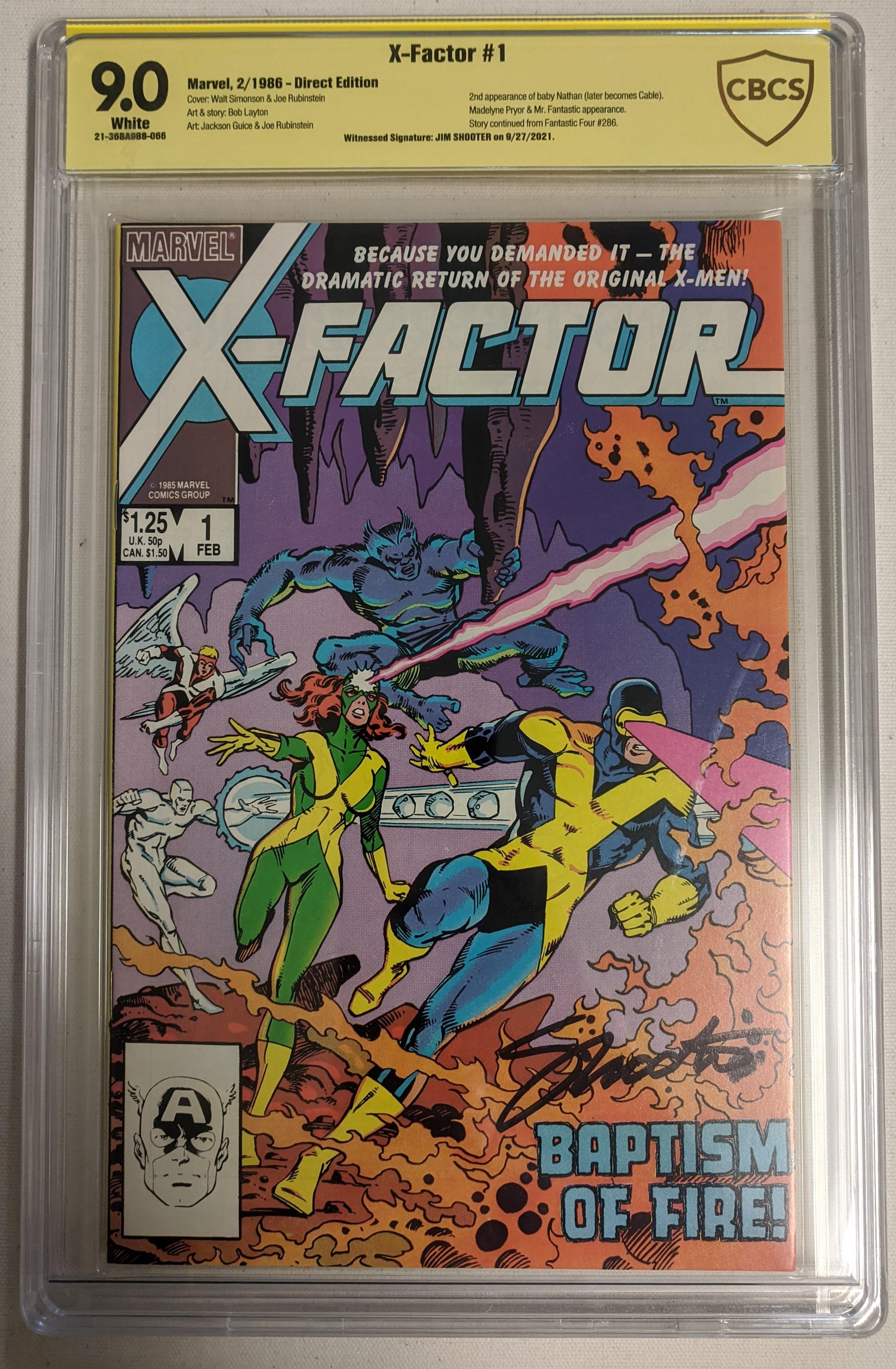 Jim Shooter Signed 1986 "X-Factor" Issue #1 Marvel Comic Book (CBCS 9.0) at PristineAuction.com Jim Shooter Signed 1986 "X-Factor" Issue #1 Marvel Comic Book (CBCS 9.0) at PristineAuction.com