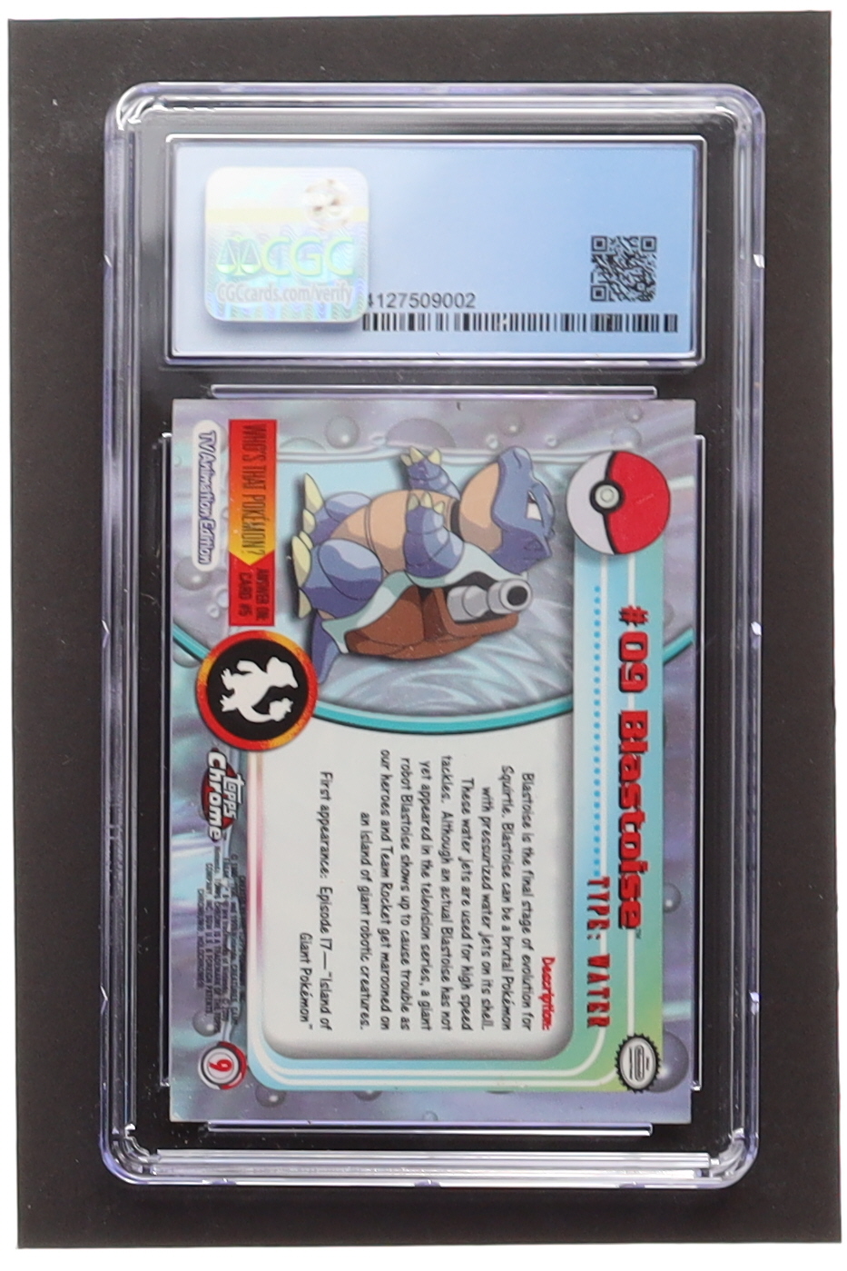 Blastoise 2000 Topps Chrome Pokemon #9 Series 1 Holo Embossed Black Logo (CGC 8) at PristineAuction.com Blastoise 2000 Topps Chrome Pokemon #9 Series 1 Holo Embossed Black Logo (CGC 8) at PristineAuction.com