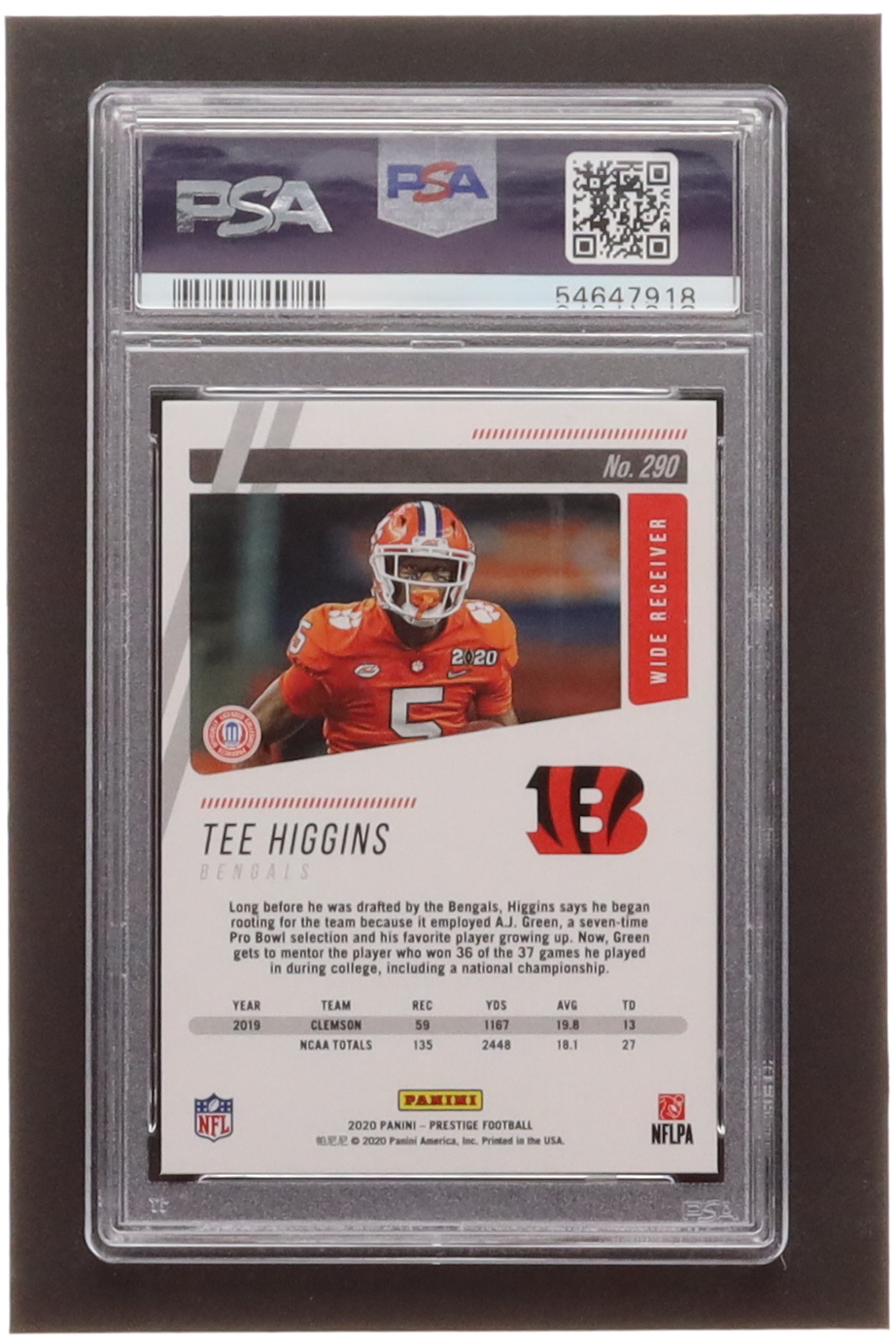 Tee Higgins 2020 Prestige #290 RC (PSA 10) at PristineAuction.com Tee Higgins 2020 Prestige #290 RC (PSA 10) at PristineAuction.com