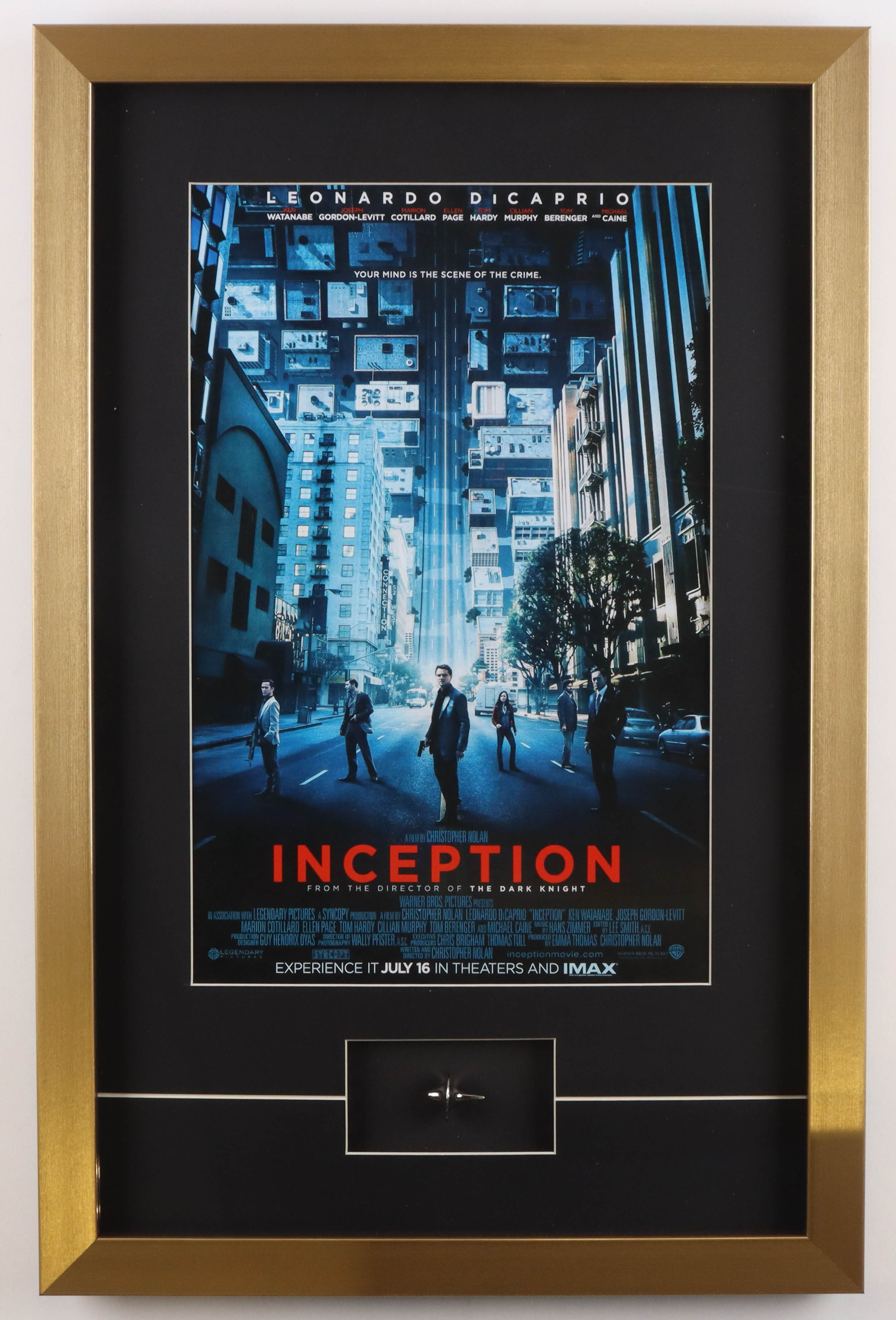 "Inception" Custom Framed Movie Poster Print with Inception Top Prop Replica at PristineAuction.com "Inception" Custom Framed Movie Poster Print with Inception Top Prop Replica at PristineAuction.com
