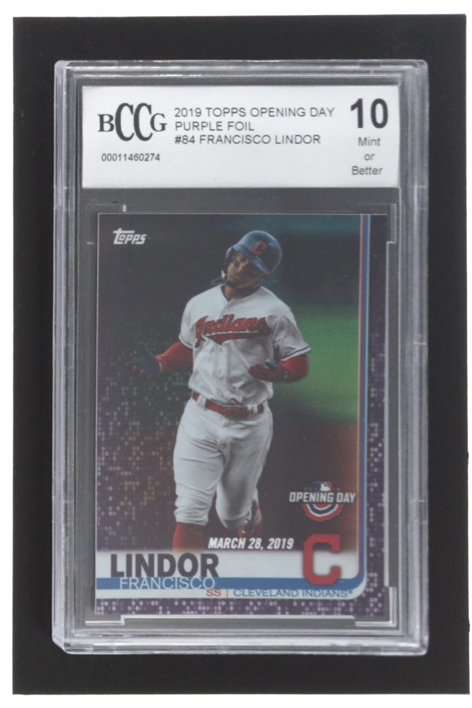 Francisco Lindor 2019 Topps Opening Day Purple Foil #84 (BCCG 10)