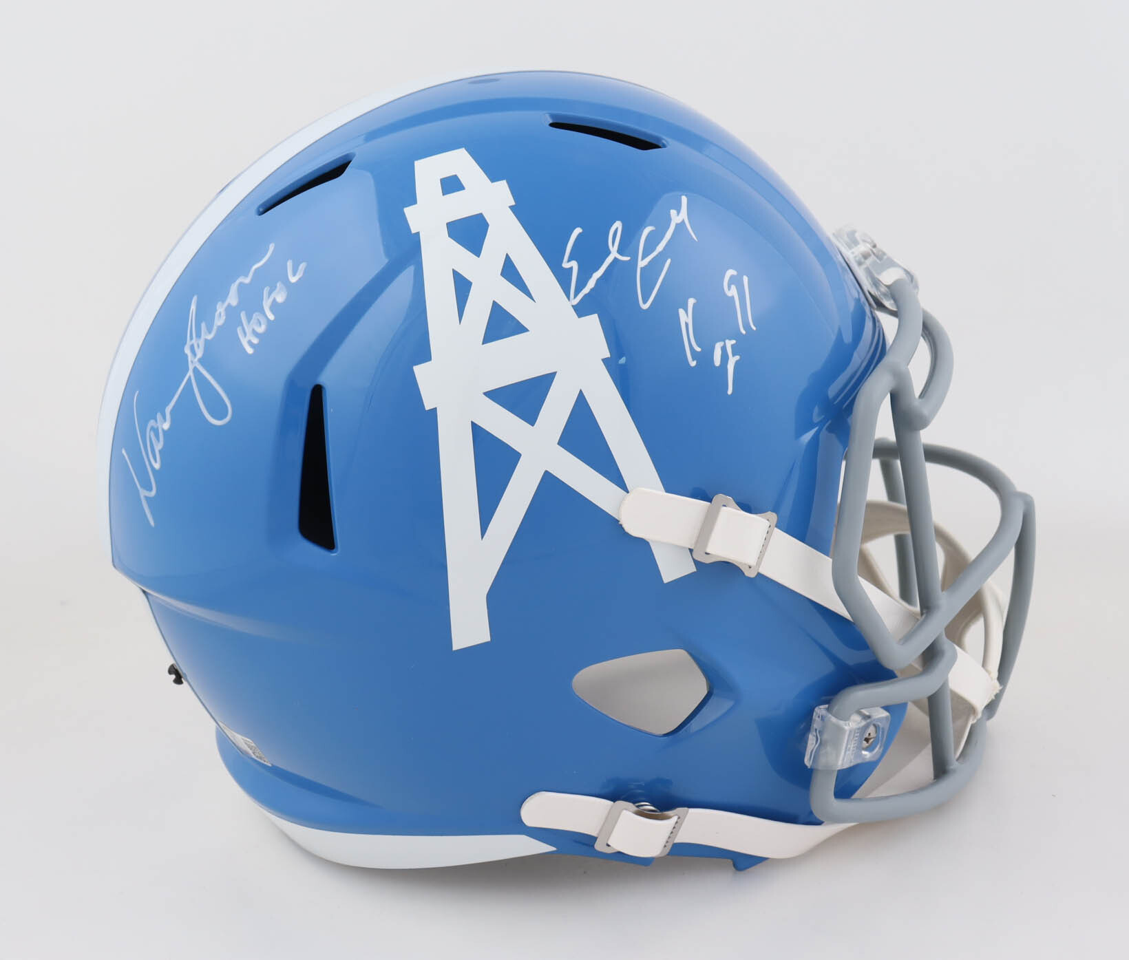 Warren Moon & Earl Campbell Signed Oilers Full-Size Speed Helmet Inscribed "HOF 06" & "HOF 91" (Beckett) at PristineAuction.com Warren Moon & Earl Campbell Signed Oilers Full-Size Speed Helmet Inscribed "HOF 06" & "HOF 91" (Beckett) at PristineAuction.com