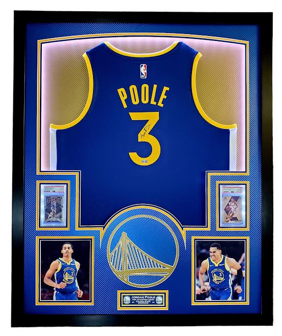Jordan Poole Signed Warriors 33x42 Custom Framed Jersey