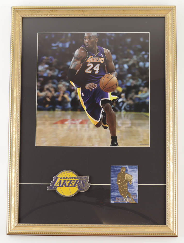 Kobe Bryant Lakers Custom Framed Photo Display with 23 Karat Gold Card and Vintage Pewter Lakers