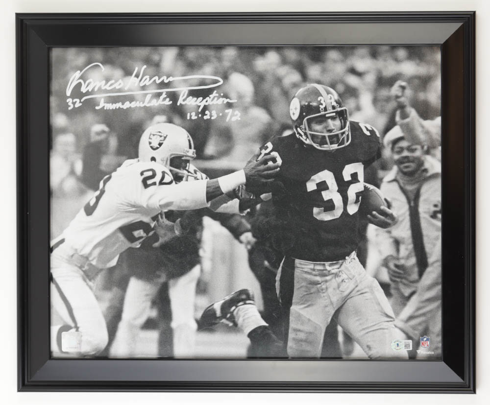 Franco Harris Signed Steelers Custom Framed Photo Display Inscribed "Immaculate Reception 12-23-72" (Beckett) at PristineAuction.com Franco Harris Signed Steelers Custom Framed Photo Display Inscribed "Immaculate Reception 12-23-72" (Beckett) at PristineAuction.com