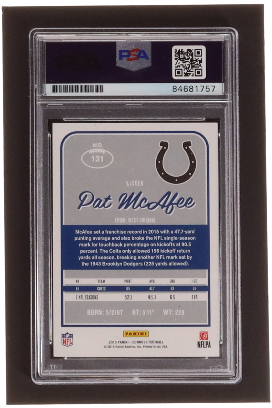Pat McAfee Signed 2016 Donruss #131 (PSA) at PristineAuction.com Pat McAfee Signed 2016 Donruss #131 (PSA) at PristineAuction.com