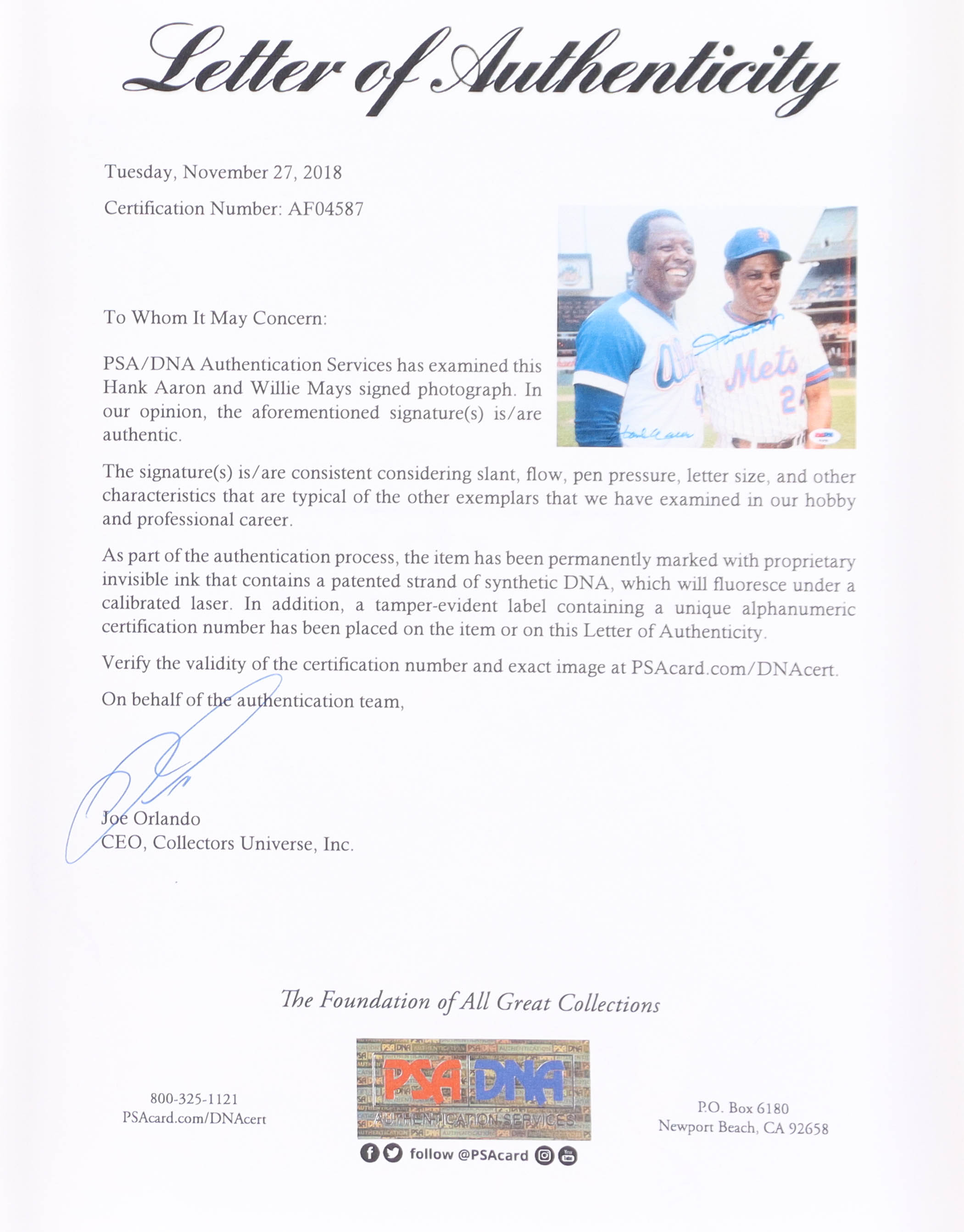 Hank Aaron & Willie Mays Signed 8x10 Photo (PSA) at PristineAuction.com Hank Aaron & Willie Mays Signed 8x10 Photo (PSA) at PristineAuction.com