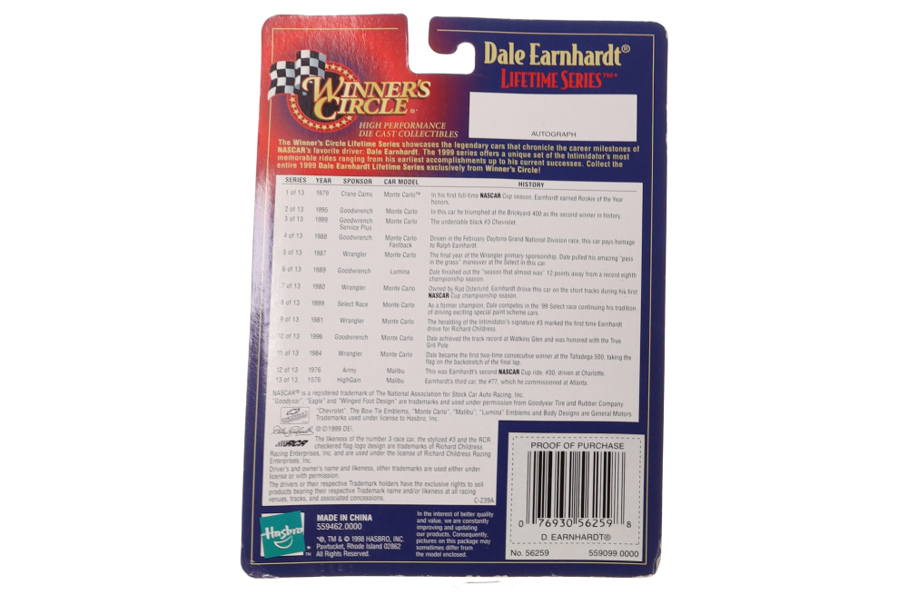 Dale Earnhardt 1998 Winner's Circle Lifetime Series Diecast Car with