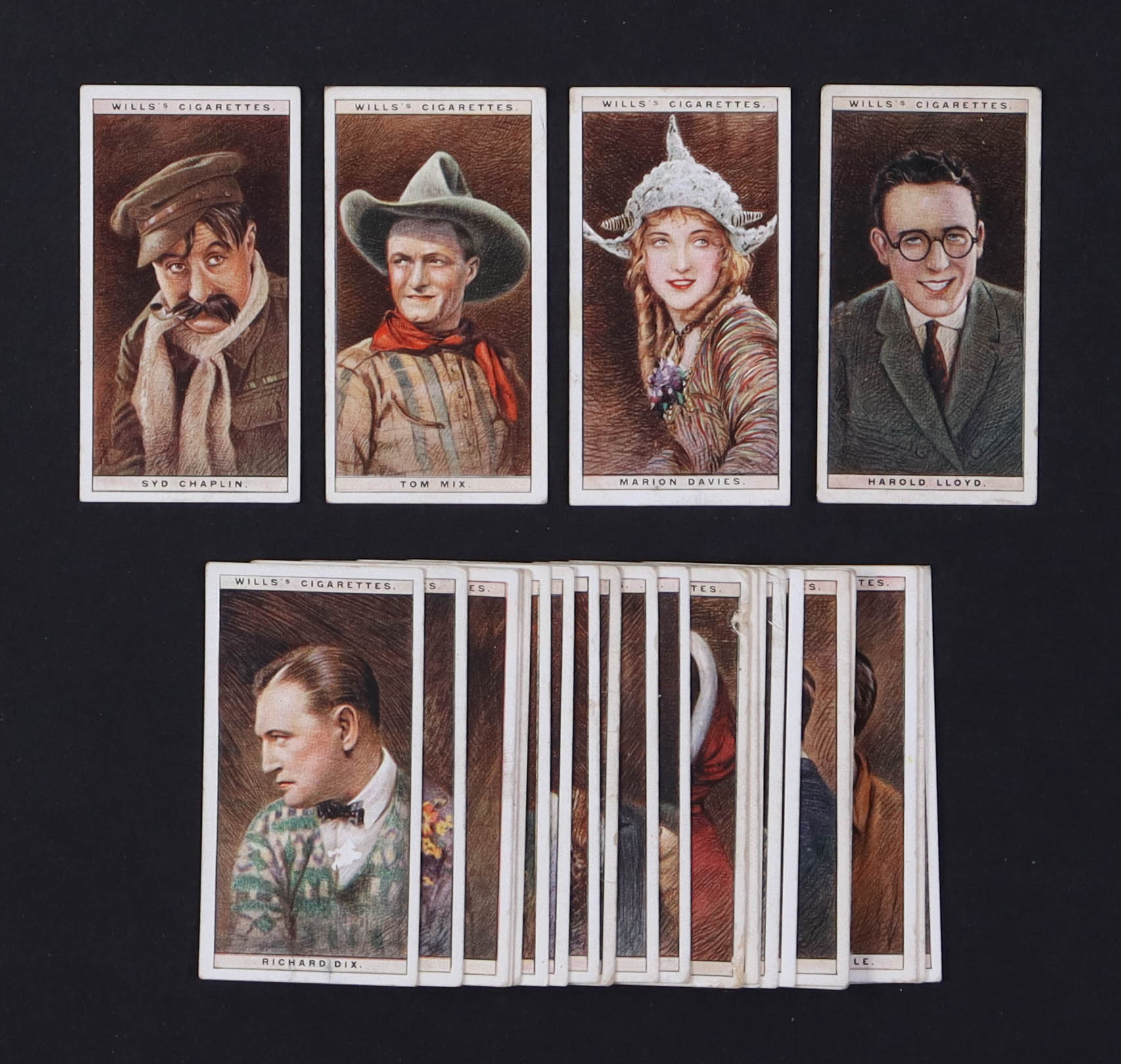1928 Will's Cigarettes Cinema Stars 1st Series Complete Set of (25) Cards with Syd Chaplin #4, Harold Lloyd #15, Tom Mix #17 at PristineAuction.com 1928 Will's Cigarettes Cinema Stars 1st Series Complete Set of (25) Cards with Syd Chaplin #4, Harold Lloyd #15, Tom Mix #17 at PristineAuction.com