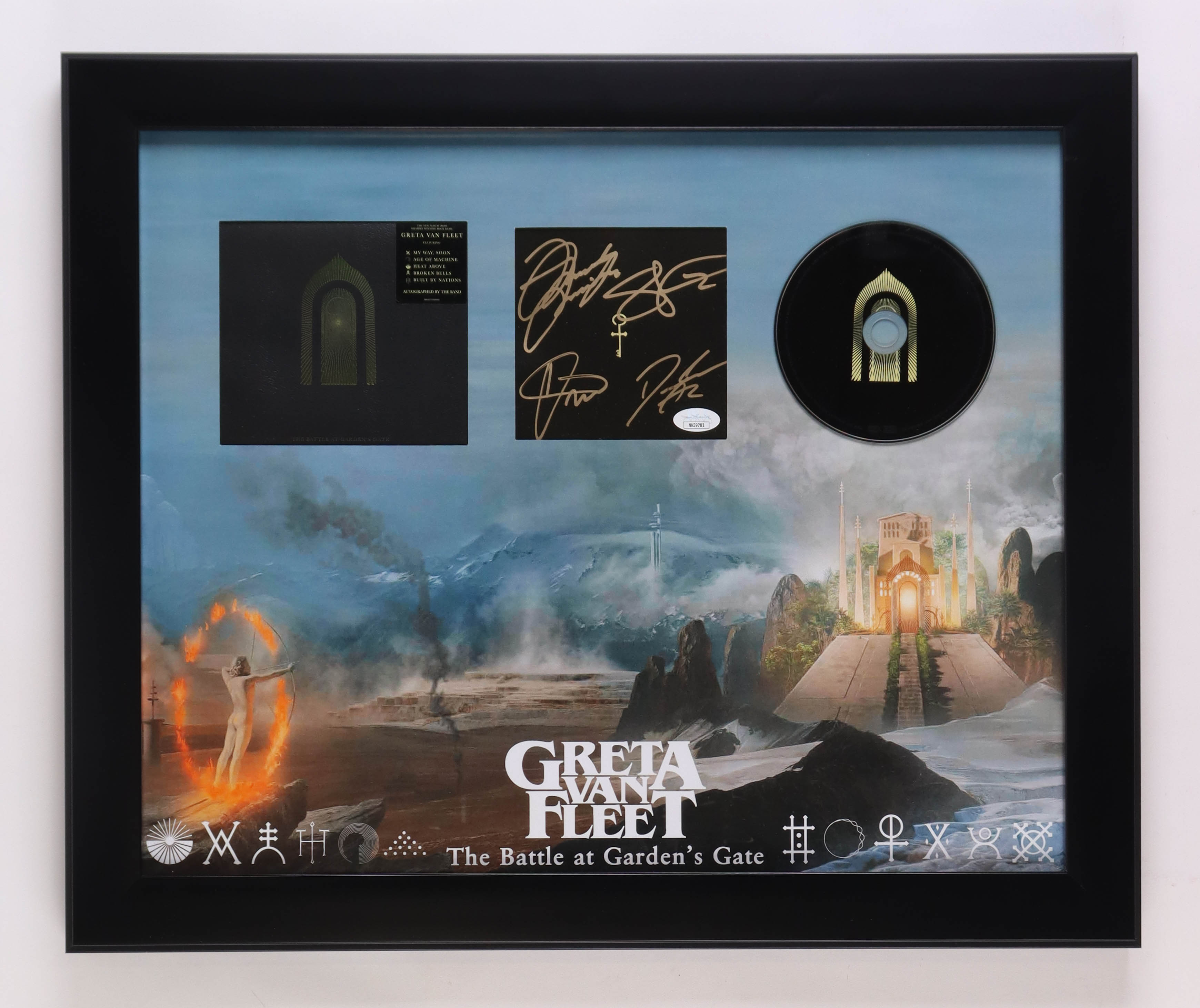Greta Van Fleet 20x24 Custom Framed Photo Display Band-Signed by (4) with Josh Kiszka, Jake Kiszka, Sam Kiszka, & Danny Wagner (JSA) at PristineAuction.com Greta Van Fleet 20x24 Custom Framed Photo Display Band-Signed by (4) with Josh Kiszka, Jake Kiszka, Sam Kiszka, & Danny Wagner (JSA) at PristineAuction.com