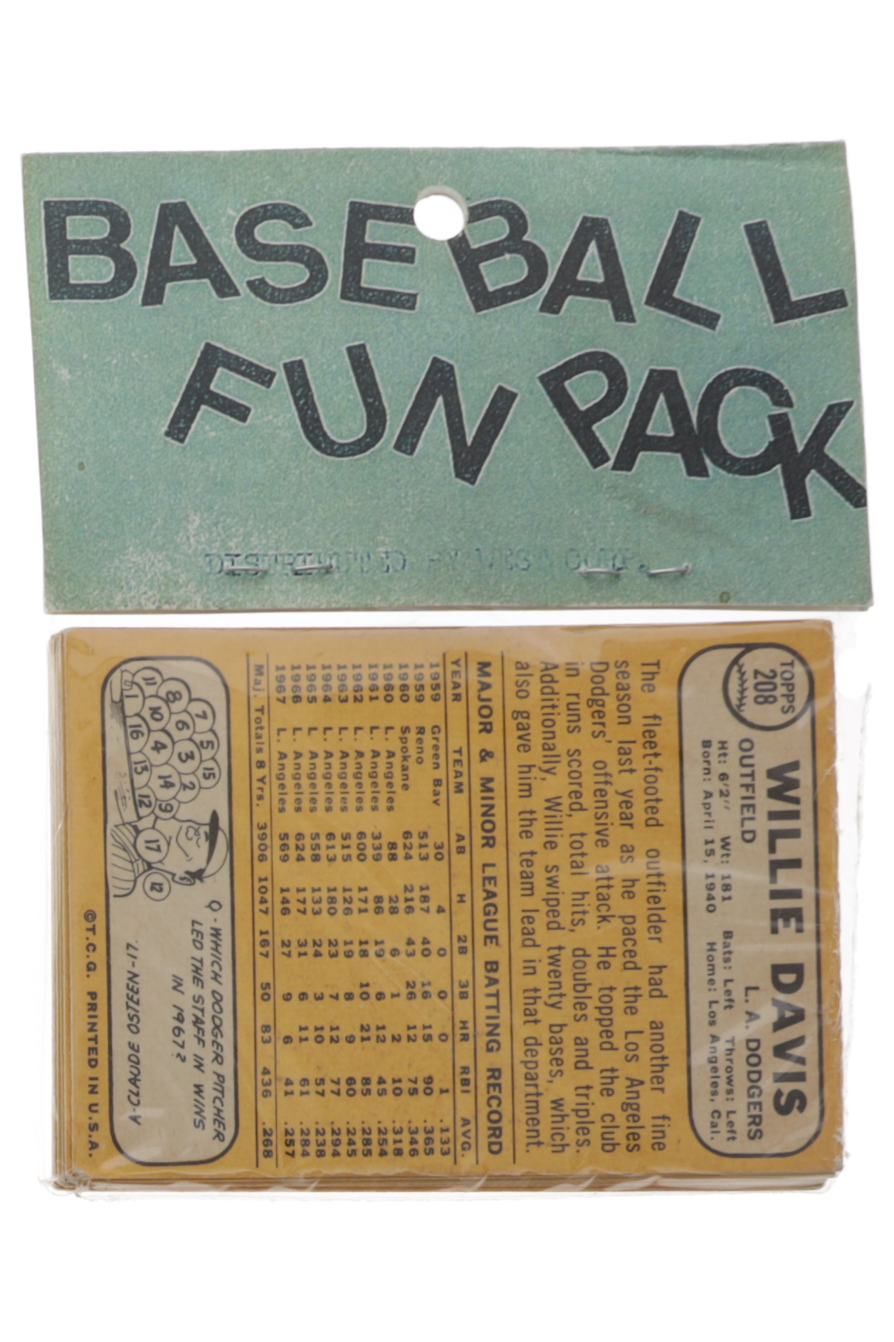 1968 Topps Baseball Card Fun Pack with (10) Cards at PristineAuction.com 1968 Topps Baseball Card Fun Pack with (10) Cards at PristineAuction.com