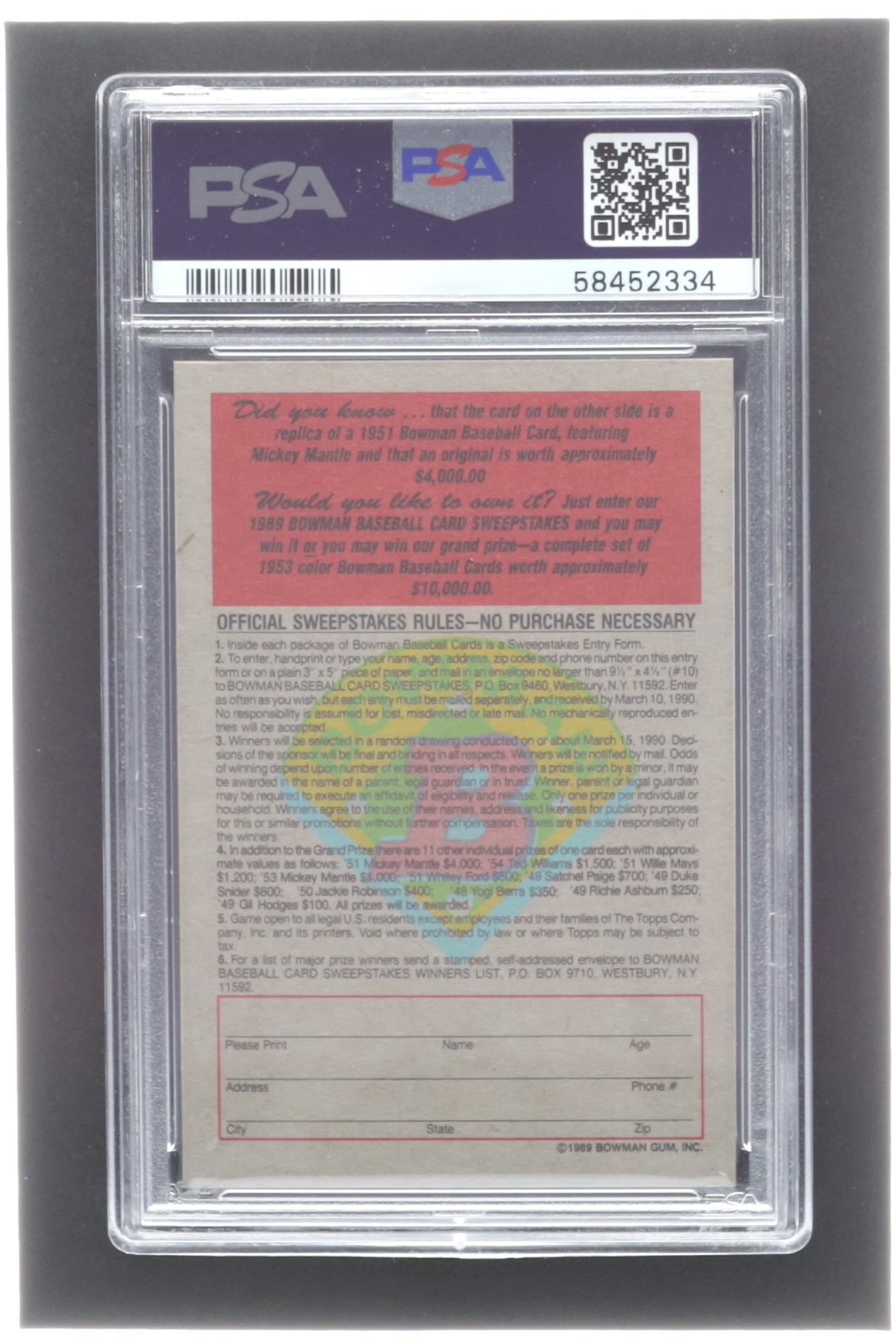 Mickey Mantle 1989 Bowman Reprint Inserts #NNO 51 (PSA 10) at PristineAuction.com Mickey Mantle 1989 Bowman Reprint Inserts #NNO 51 (PSA 10) at PristineAuction.com