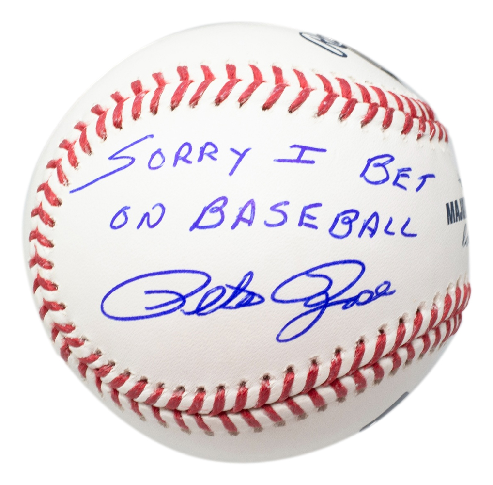 Pete Rose Signed OML Baseball Inscribed "Sorry I Bet On Baseball" (Beckett) at PristineAuction.com Pete Rose Signed OML Baseball Inscribed "Sorry I Bet On Baseball" (Beckett) at PristineAuction.com