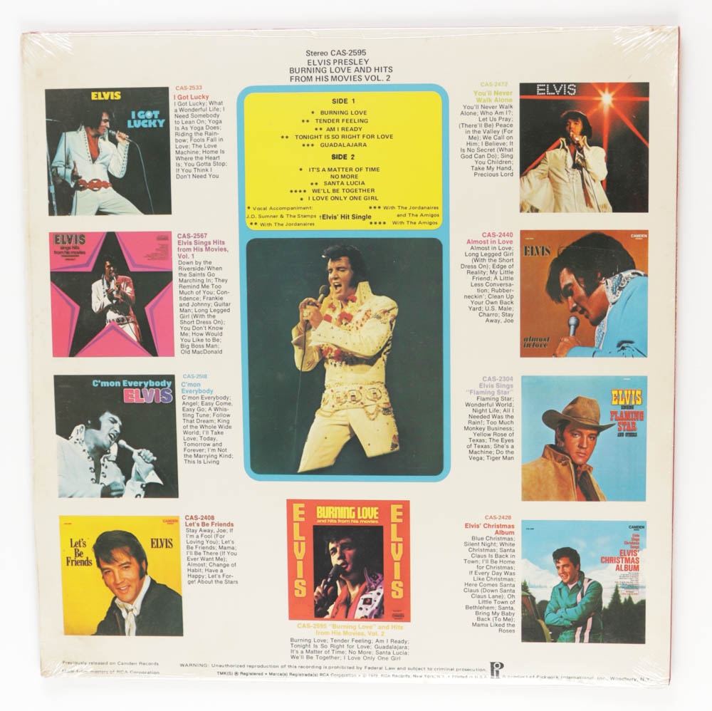 Elvis Presley 1972 "Burning Love and Hits from His Movies" Vinyl Record Album at PristineAuction.com Elvis Presley 1972 "Burning Love and Hits from His Movies" Vinyl Record Album at PristineAuction.com