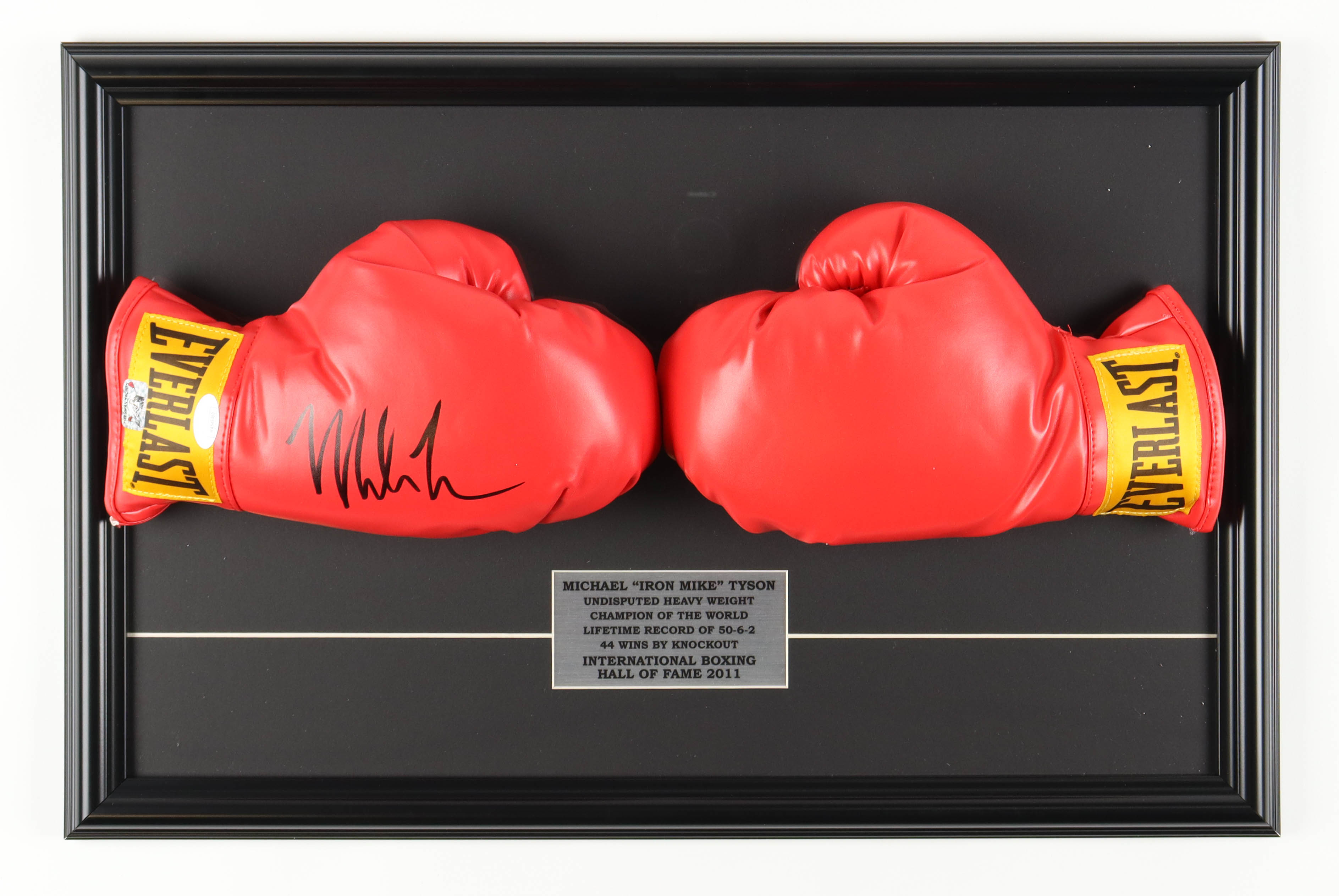 Mike Tyson Signed Pair of Everlast Boxing Gloves Custom Framed Display (JSA & Tyson) at PristineAuction.com Mike Tyson Signed Pair of Everlast Boxing Gloves Custom Framed Display (JSA & Tyson) at PristineAuction.com