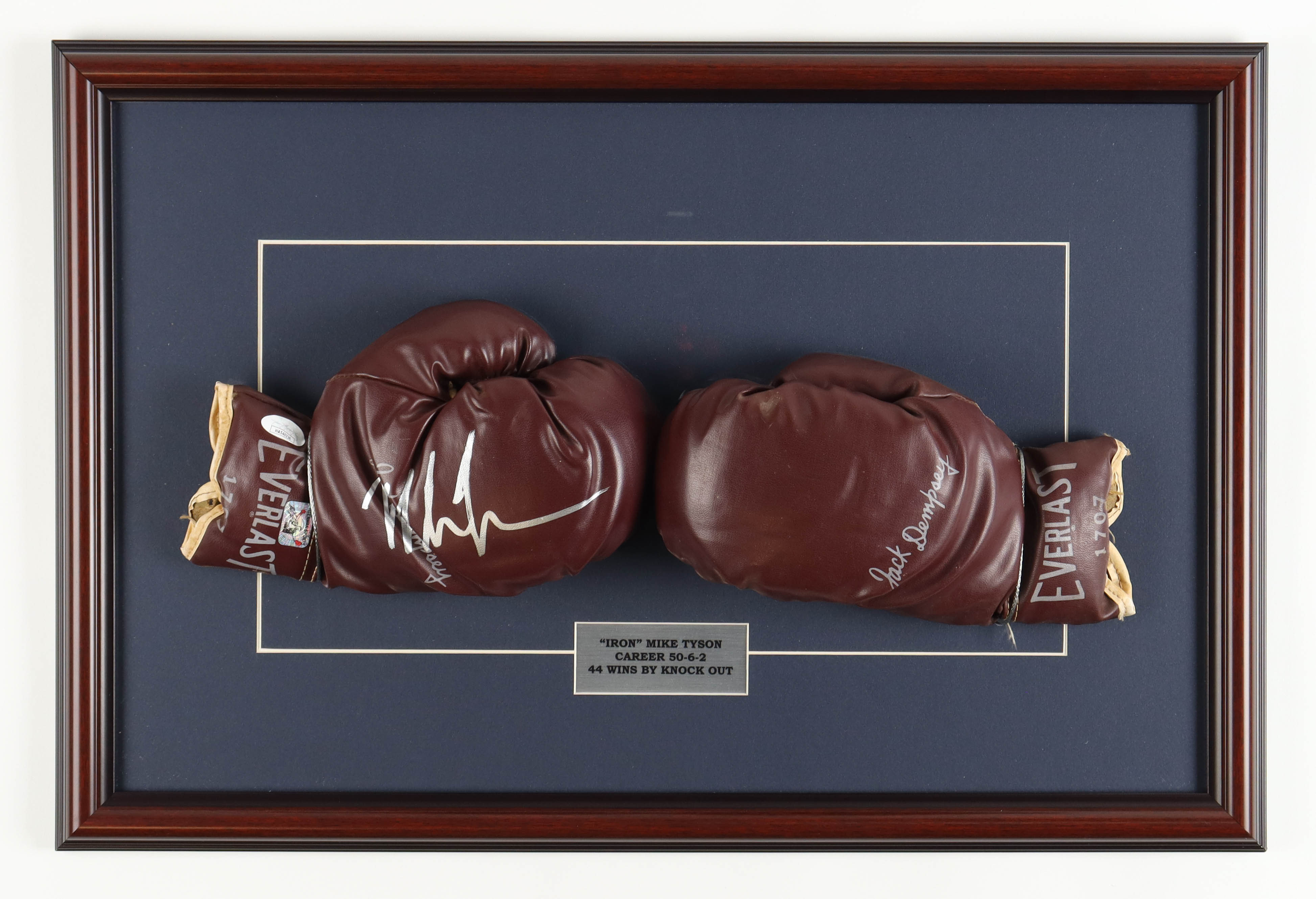 Mike Tyson Signed Custom Framed Vintage Everlast Jack Dempsey Model Boxing Gloves Display (JSA & Tyson) at PristineAuction.com Mike Tyson Signed Custom Framed Vintage Everlast Jack Dempsey Model Boxing Gloves Display (JSA & Tyson) at PristineAuction.com