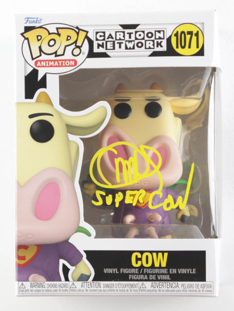 Charlie Adler Signed Pop! Animation "Cow And Chicken" #1071 Cow Funko Pop! Vinyl Figure Inscribed "Super Cow" (PSA) at PristineAuction.com Charlie Adler Signed Pop! Animation "Cow And Chicken" #1071 Cow Funko Pop! Vinyl Figure Inscribed "Super Cow" (PSA) at PristineAuction.com