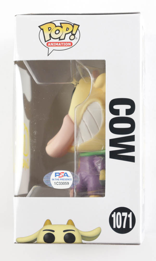 Charlie Adler Signed Pop! Animation "Cow And Chicken" #1071 Cow Funko Pop! Vinyl Figure Inscribed "Super Cow" (PSA) at PristineAuction.com Charlie Adler Signed Pop! Animation "Cow And Chicken" #1071 Cow Funko Pop! Vinyl Figure Inscribed "Super Cow" (PSA) at PristineAuction.com