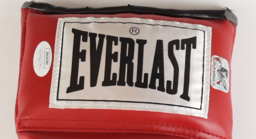 Mike Tyson Signed Everlast Wells Fargo Fight Sponsor Boxing Glove with Display Case (Tyson & JSA) at PristineAuction.com Mike Tyson Signed Everlast Wells Fargo Fight Sponsor Boxing Glove with Display Case (Tyson & JSA) at PristineAuction.com