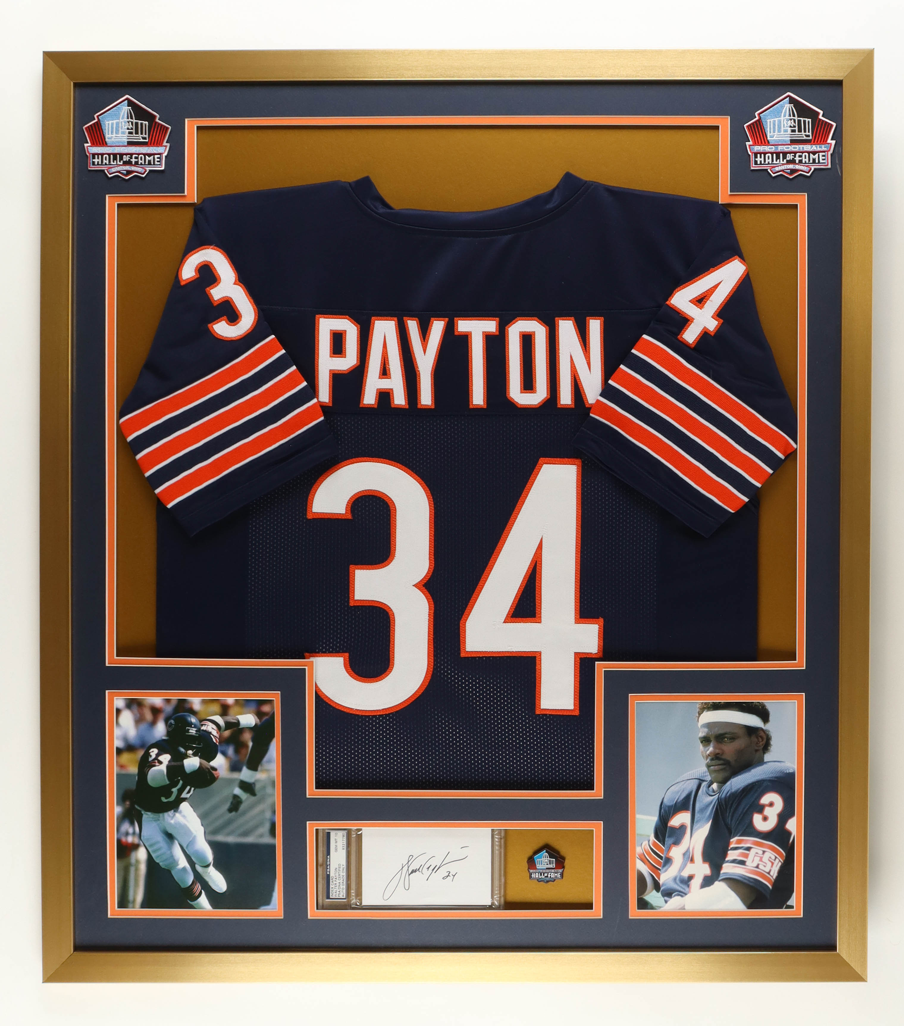 Walter Payton Signed Bears Custom Framed Cut Display with Jersey & Hall of Fame Pin (PSA) at PristineAuction.com Walter Payton Signed Bears Custom Framed Cut Display with Jersey & Hall of Fame Pin (PSA) at PristineAuction.com