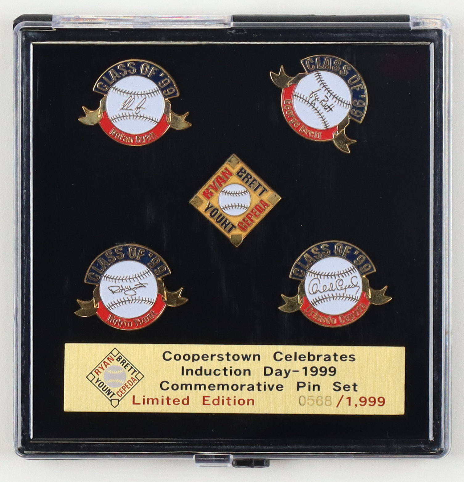 LE 1999 Original Cooperstown Hall of Fame Induction Commemorative Set of (5) Pins at PristineAuction.com LE 1999 Original Cooperstown Hall of Fame Induction Commemorative Set of (5) Pins at PristineAuction.com