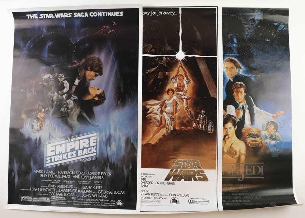 Complete Set of (3) "Star Wars" 24x36 Movie Posters with "Star Wars", "The Empire Strikes Back" & "Return of the Jedi" at PristineAuction.com Complete Set of (3) "Star Wars" 24x36 Movie Posters with "Star Wars", "The Empire Strikes Back" & "Return of the Jedi" at PristineAuction.com