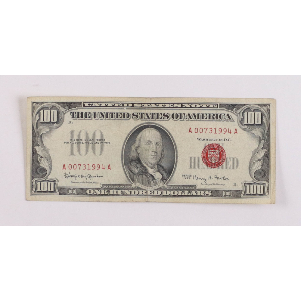 1966 $100 Red Seal U.S. National Currency Bank Note | Pristine Auction