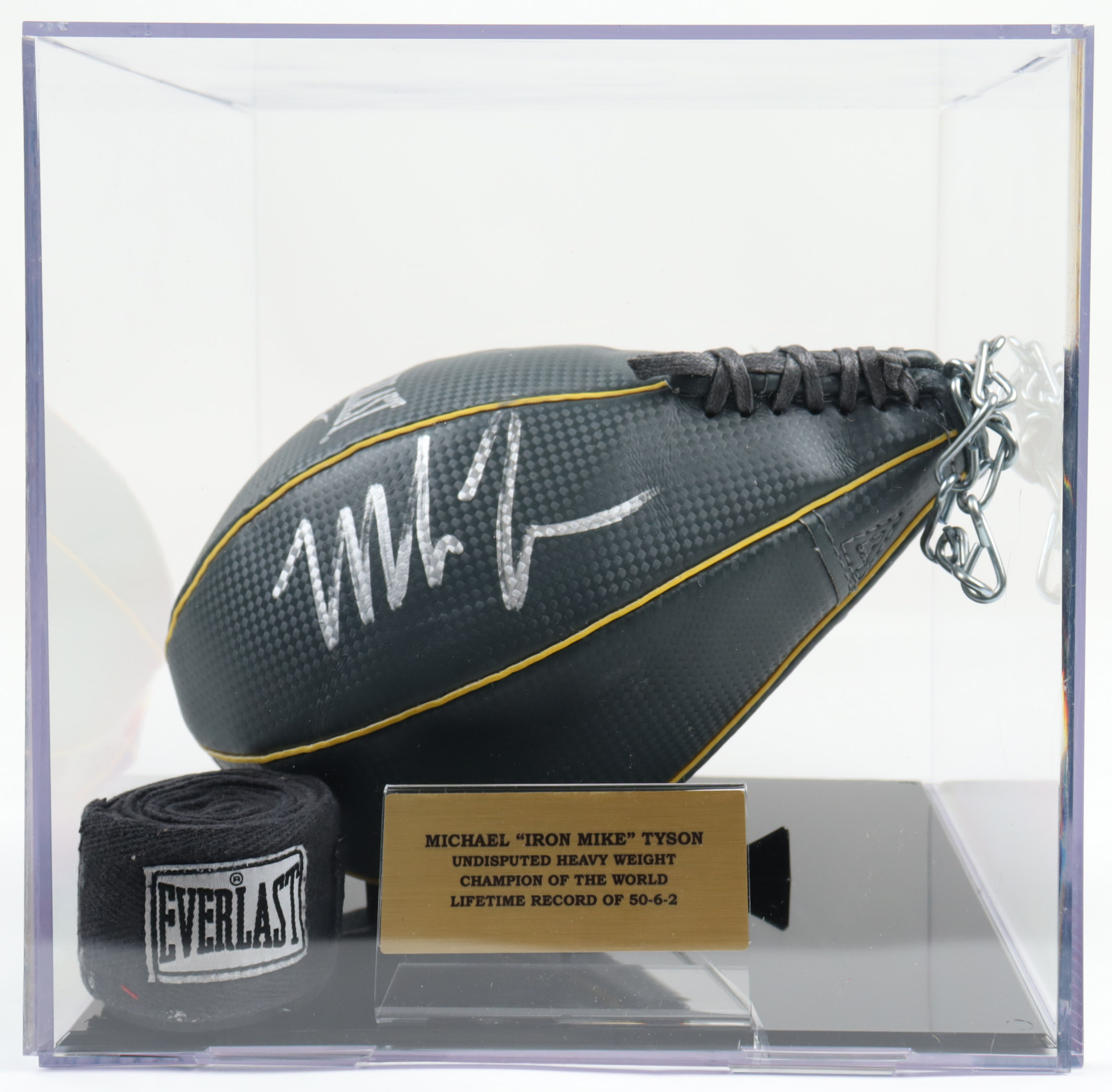 Mike Tyson Signed Vintage Ringside Boxing Speed Bag with Display Case (JSA & Tyson) at PristineAuction.com Mike Tyson Signed Vintage Ringside Boxing Speed Bag with Display Case (JSA & Tyson) at PristineAuction.com